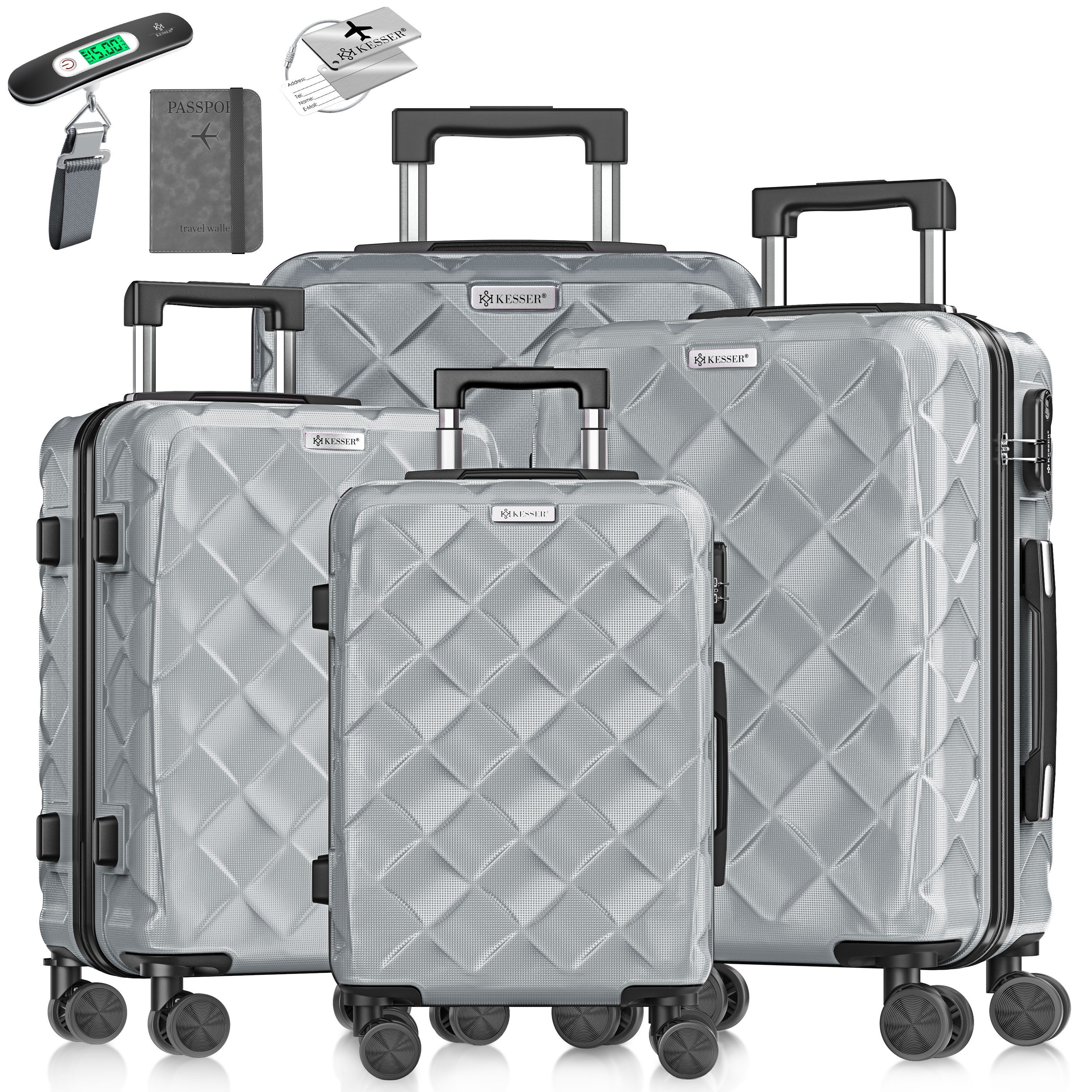 KESSER Kofferset, 4-teilig ABS Hartschalenkoffer mit Zahlenschloss, Waage & Brieftasche