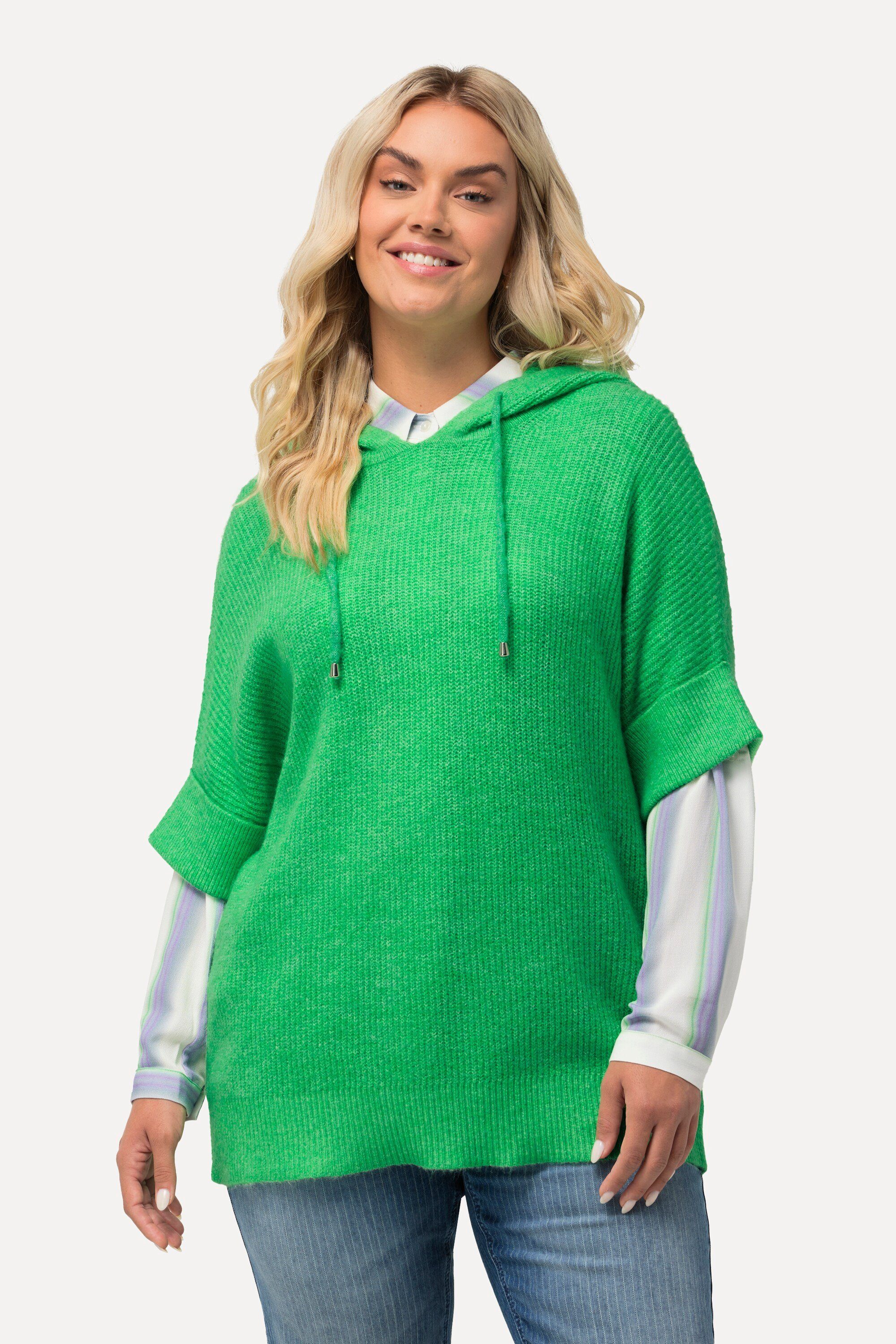 Ulla Popken Pullunder Pullover Kapuze Oversized Halbarm Fancystrick