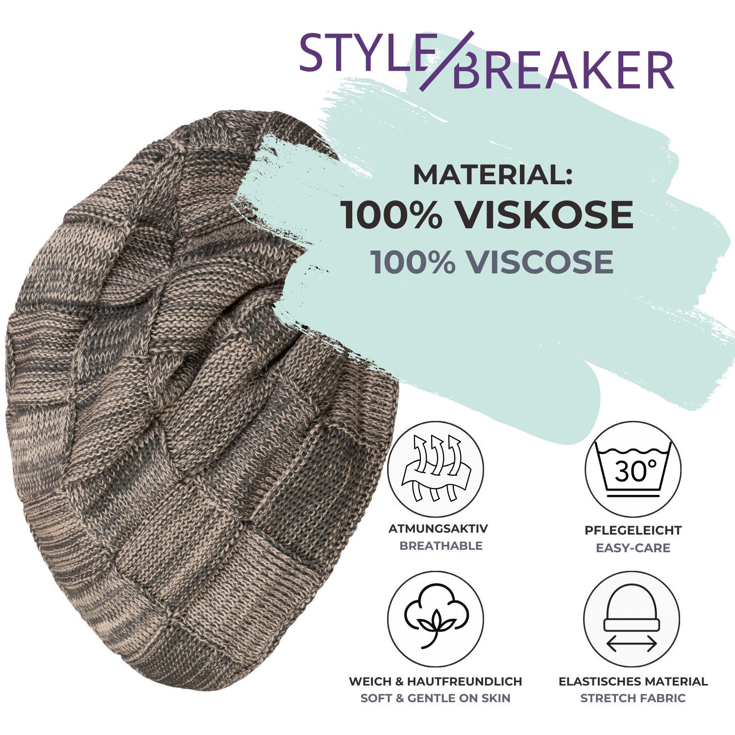 styleBREAKER Strickmütze Feinstrick Beanie mit Karo Strick (1-St)