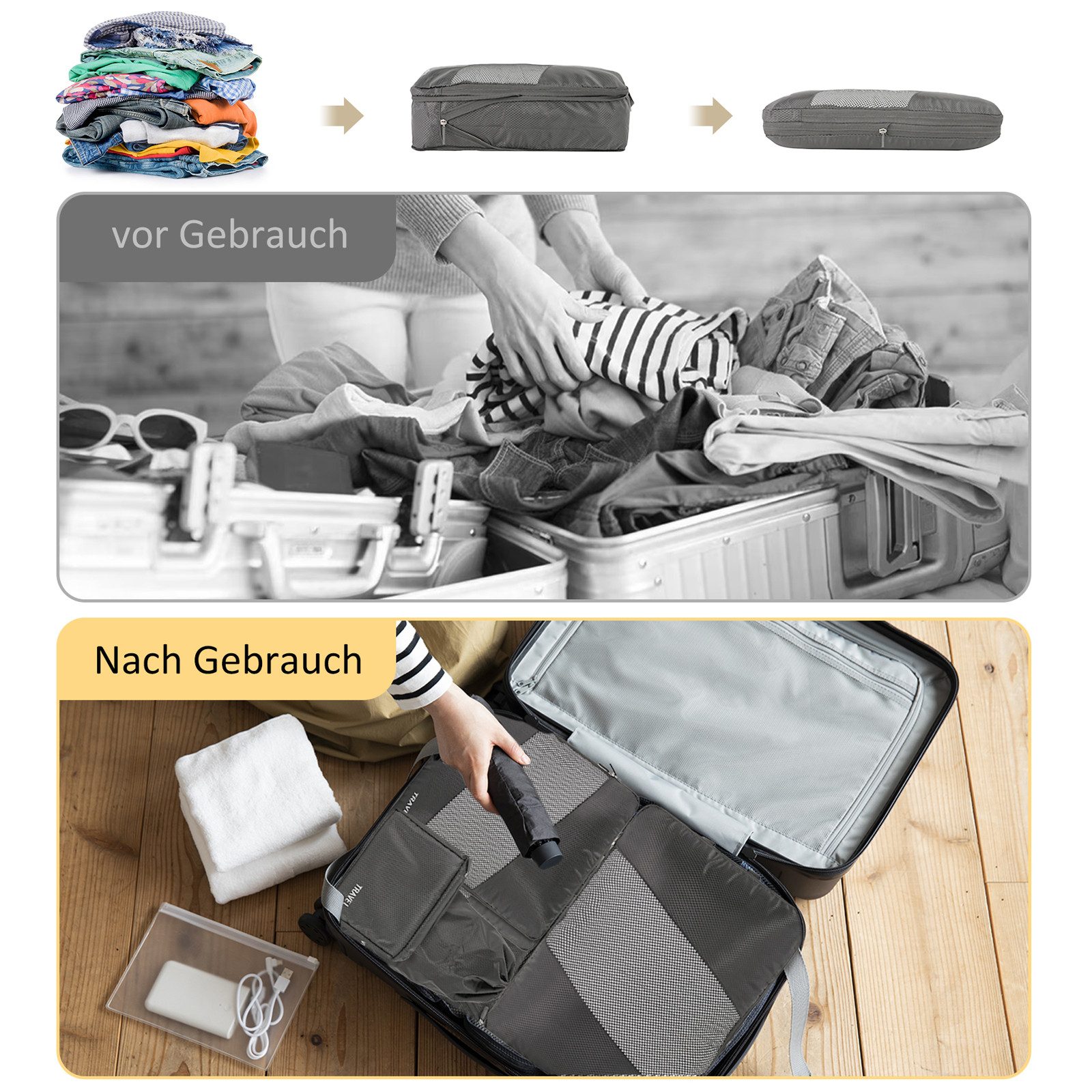 CALIYO Kofferorganizer Compression Packing Cubes Set für mehr Platz im Koff günstig online kaufen