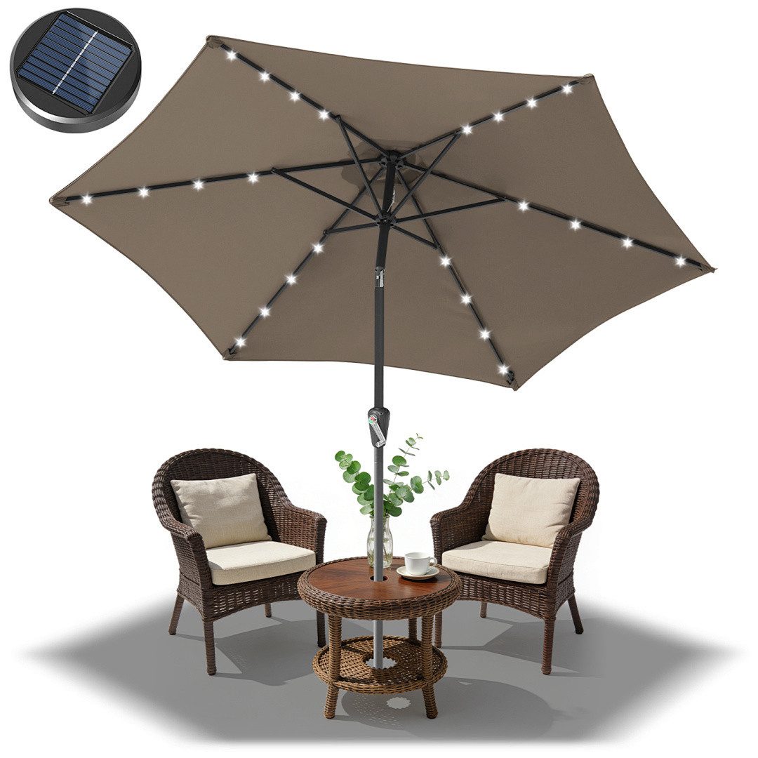 Sonnenschirm Sonnenschirm 2,7m LED Solar knickbar Balkonschirm Gartenschirm Taupe