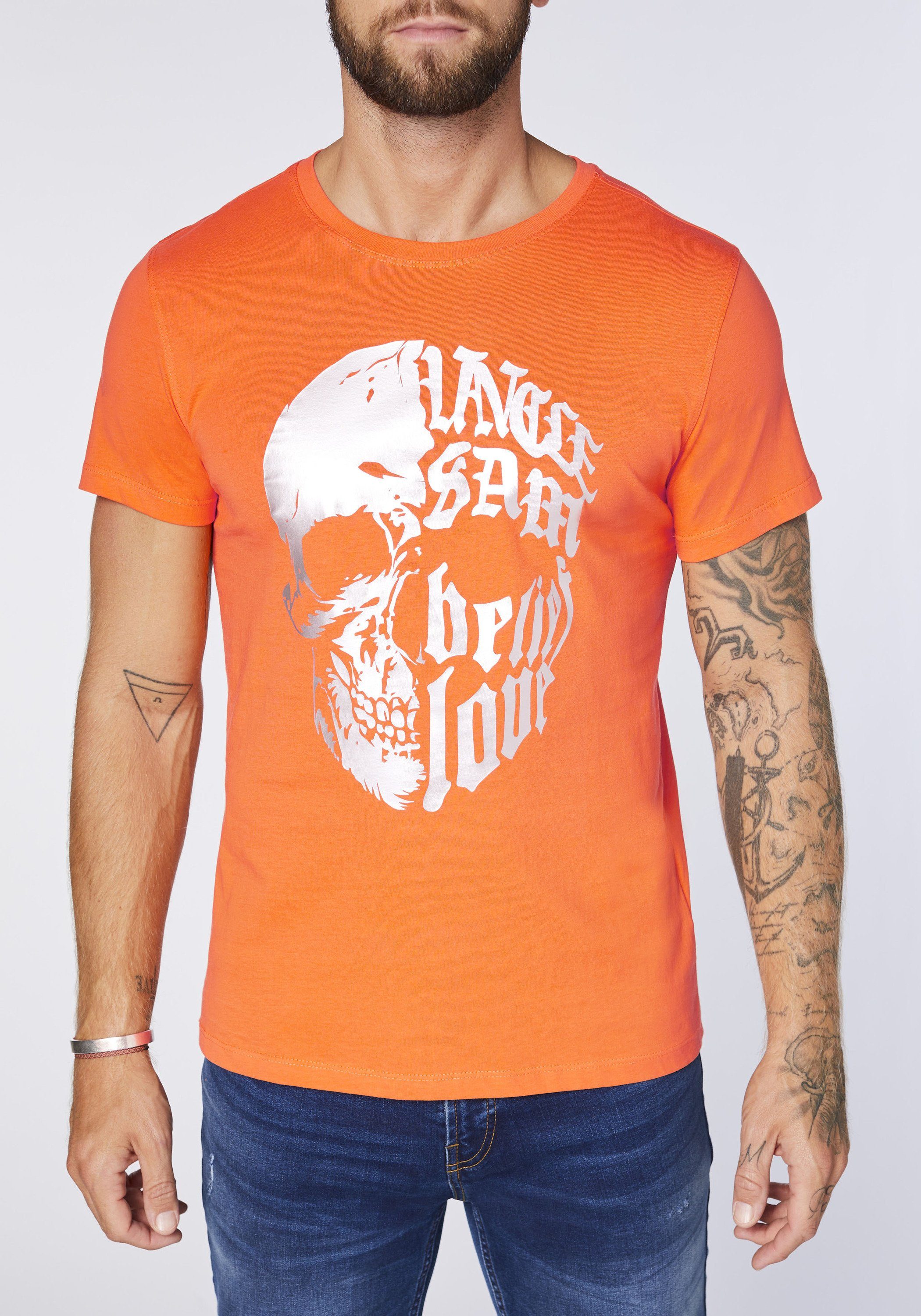 Sam Uncle 16-1362 Vermillon Print-Shirt aus Orange Baumwolle