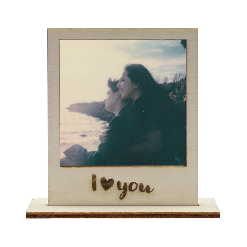 WANDStyle Bilderrahmen für Polaroid, aus Holz it Gravur " I love you"