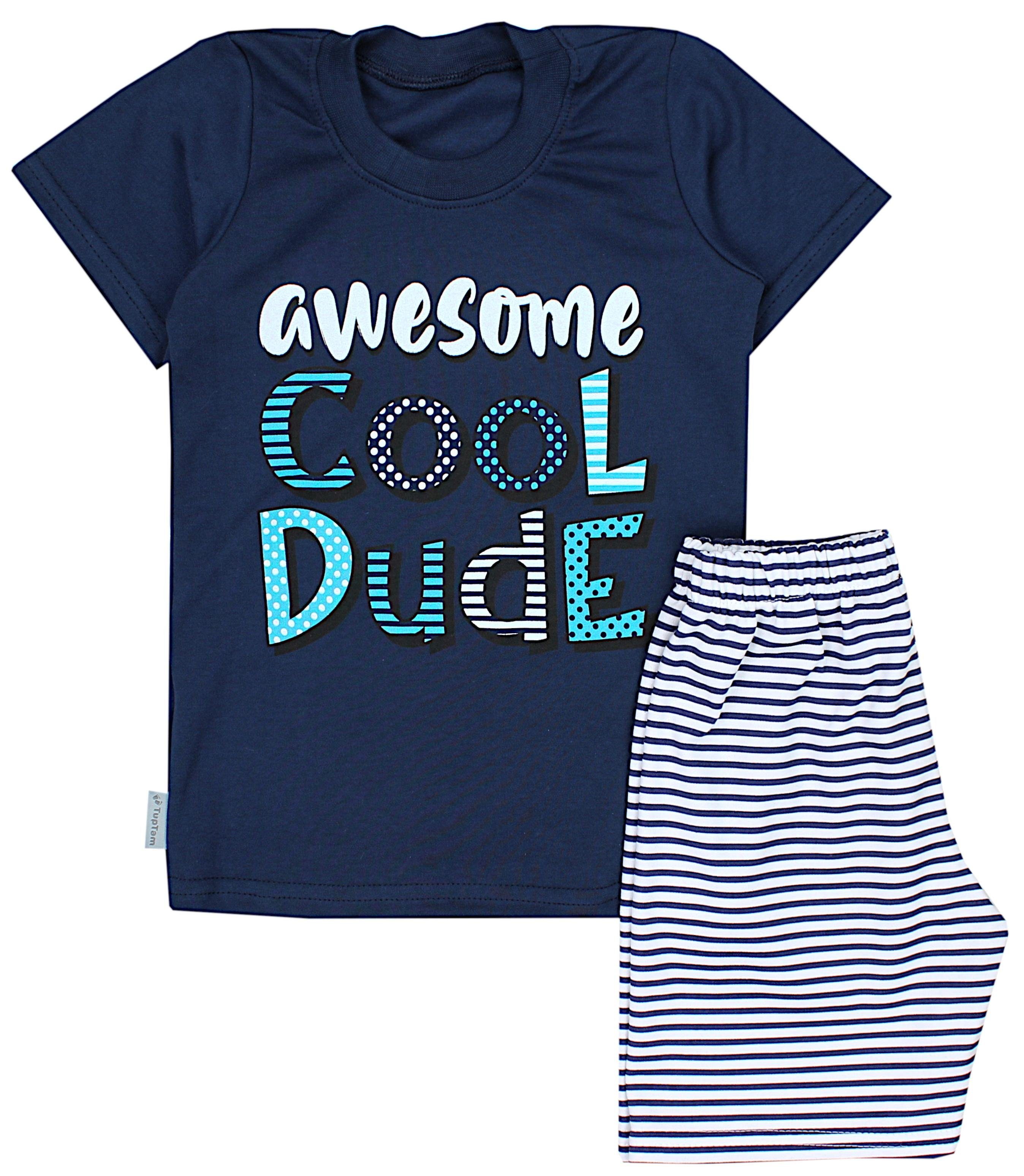 TupTam Schlafanzug Kinder Jungen Pyjama Schlafanzug Set Kurzarm 2-teilig Sommer Cool Dude Blau / Streifen Dunkelblau