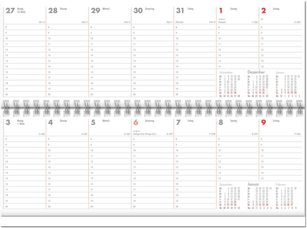 GÜSS Календари Schreibtischkalender Querkalender 30x10cm 1 Woche/Seite Kalendarium 2026