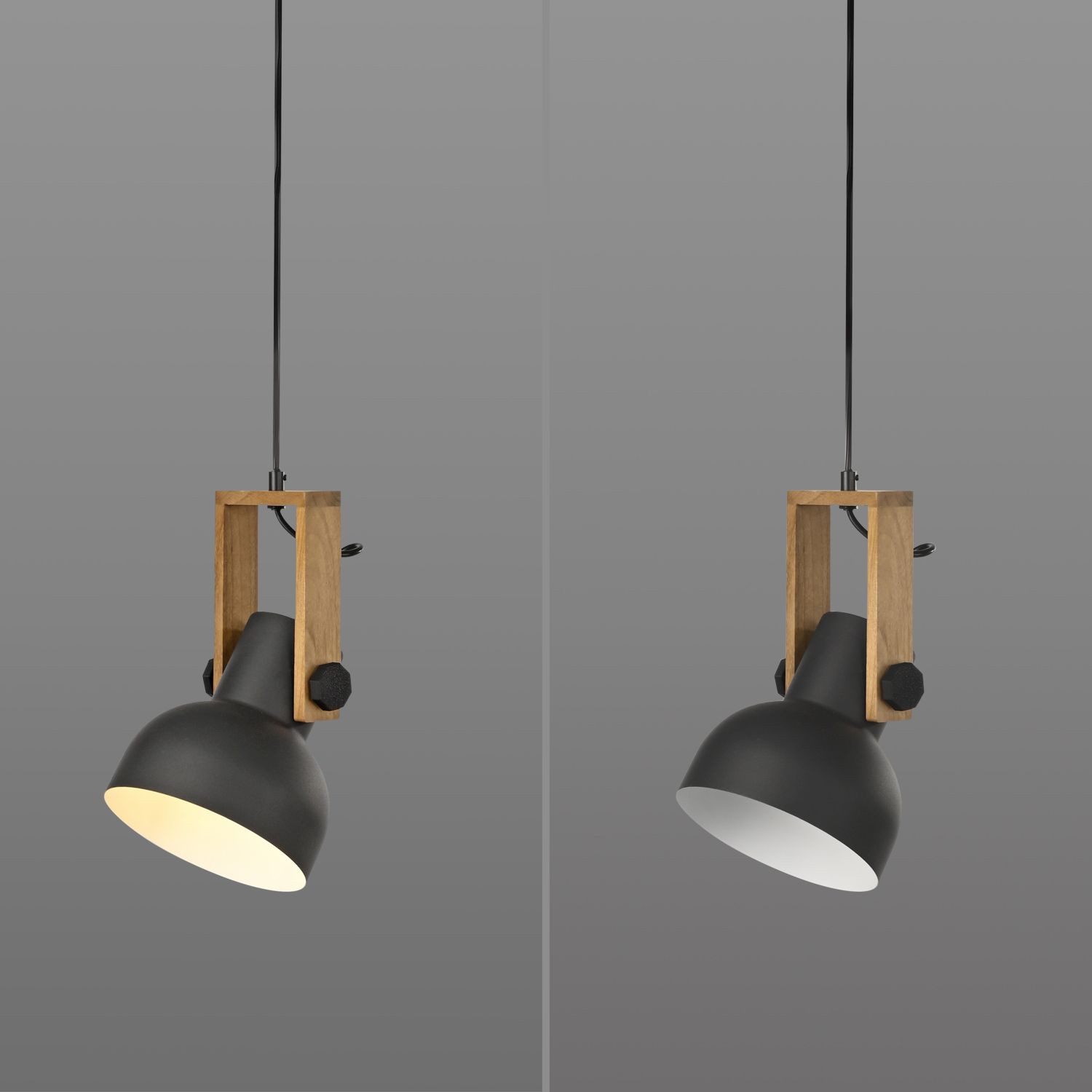 Licht-Erlebnisse Pendelleuchte KORVIC, ohne Leuchtmittel, Metall E27 H: max. 120 cm Schwarz Natur rund Industrial Design