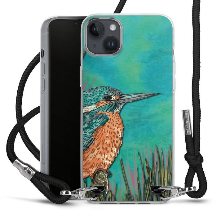 DeinDesign Handyhülle Tiere Vogel Malerei Kingfisher Apple iPhone 14 Plus Handykette Hülle mit Band Case zum Umhängen