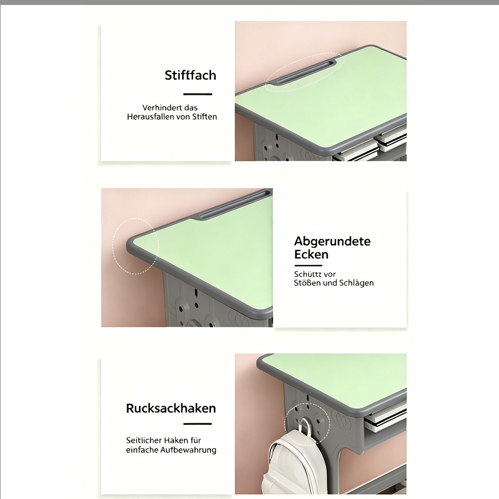 BBG Kinderschreibtisch Höhenverstellbares Kinder Schreibtisch Set mit Stuhl (Ergonomischer Lerntisch 60x40 cm, 4-Stufen Höhenverstellung, Ein Tisch, ein Stuhl), Anti-Rutsch Füße, Schulmöbel für Kinder ab 3 Jahren