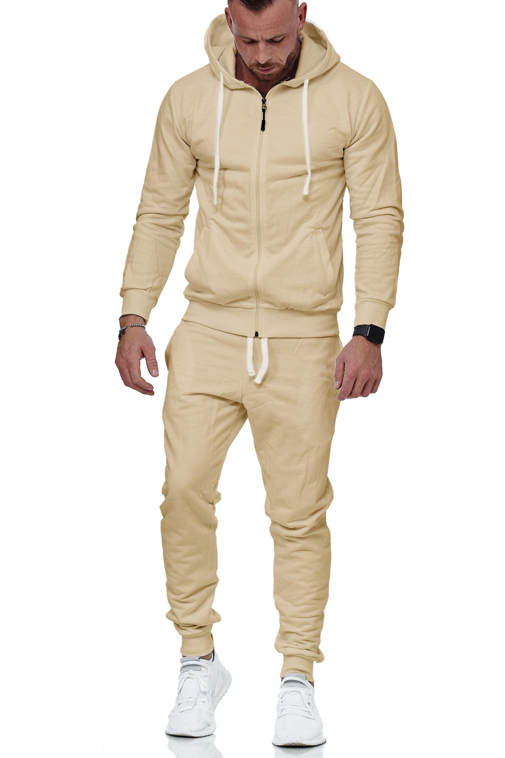 L.gonline Freizeitanzug Herren Jogginganzug, Freizeitanzug, Hausanzug 586 (Kapuzenjacke mit Reißverschluss, Hose, 2-tlg), Fitness Freizeit Casual