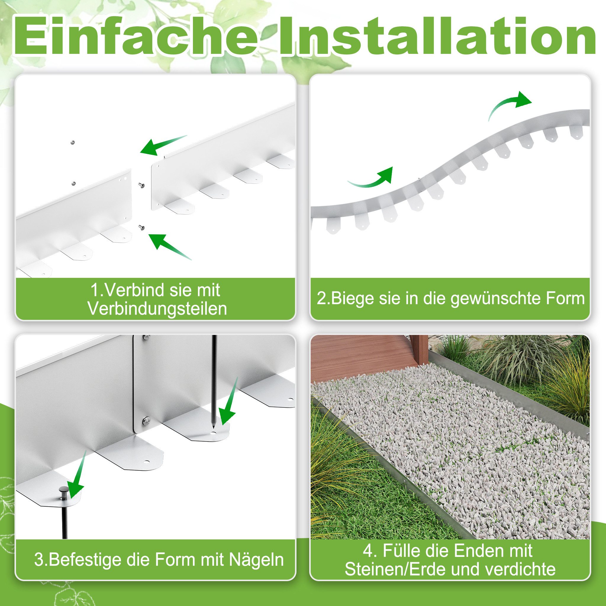 FIVMEN Beetumrandung Rasenkante Gartenkantenplatte 5cm/10cm Hoch aus Metall, Silber, Verzinkt Rasenbleche Mähkante Flexible Rasen Umrandung 5m/10m Lang – Bild 5 von 5