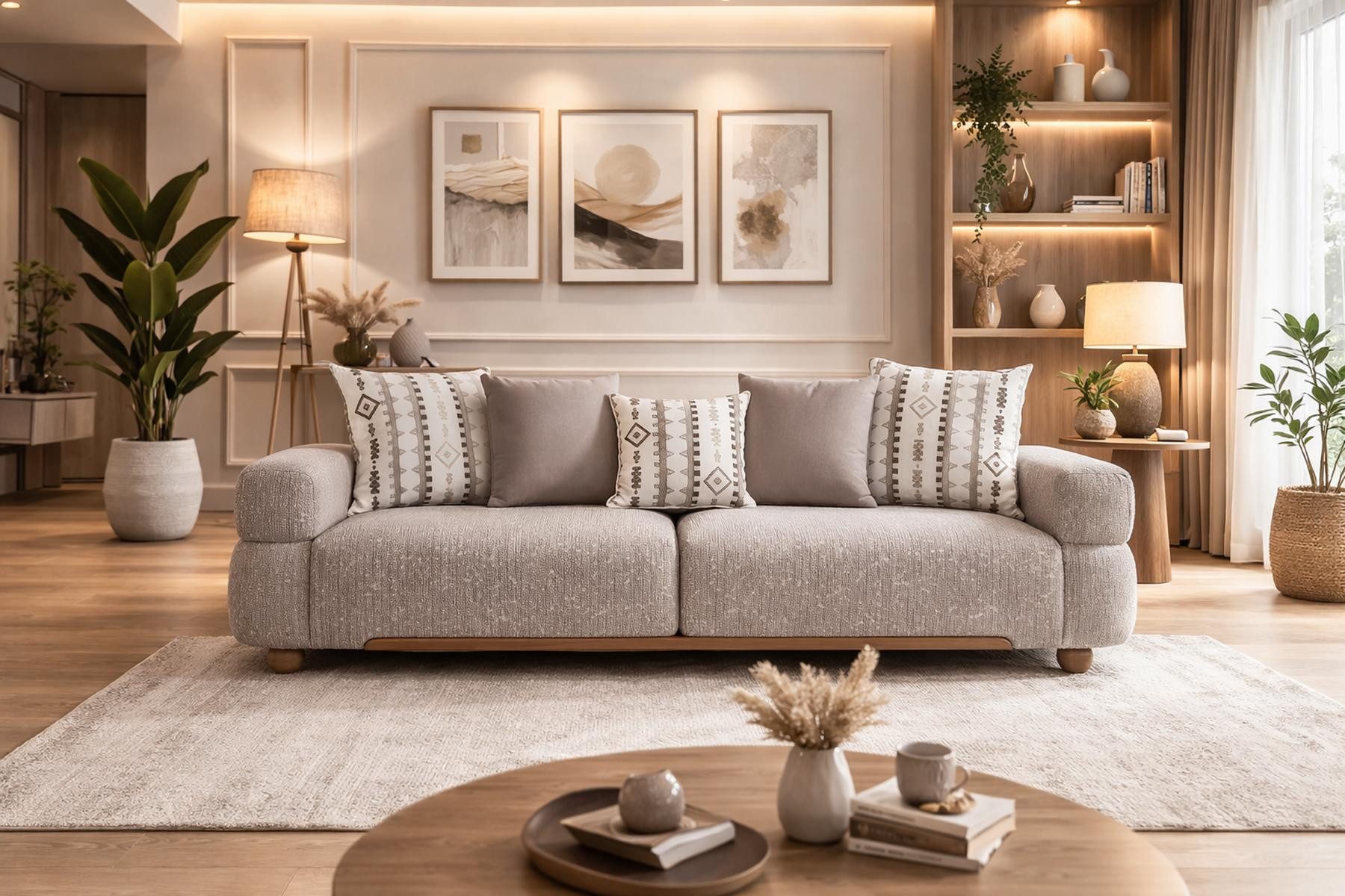 JVmoebel Sofa Graues Textilsofa Schicke Wohnzimmer Polstercouch Holzgestell, 1 Teile, Made in Europa, Couch