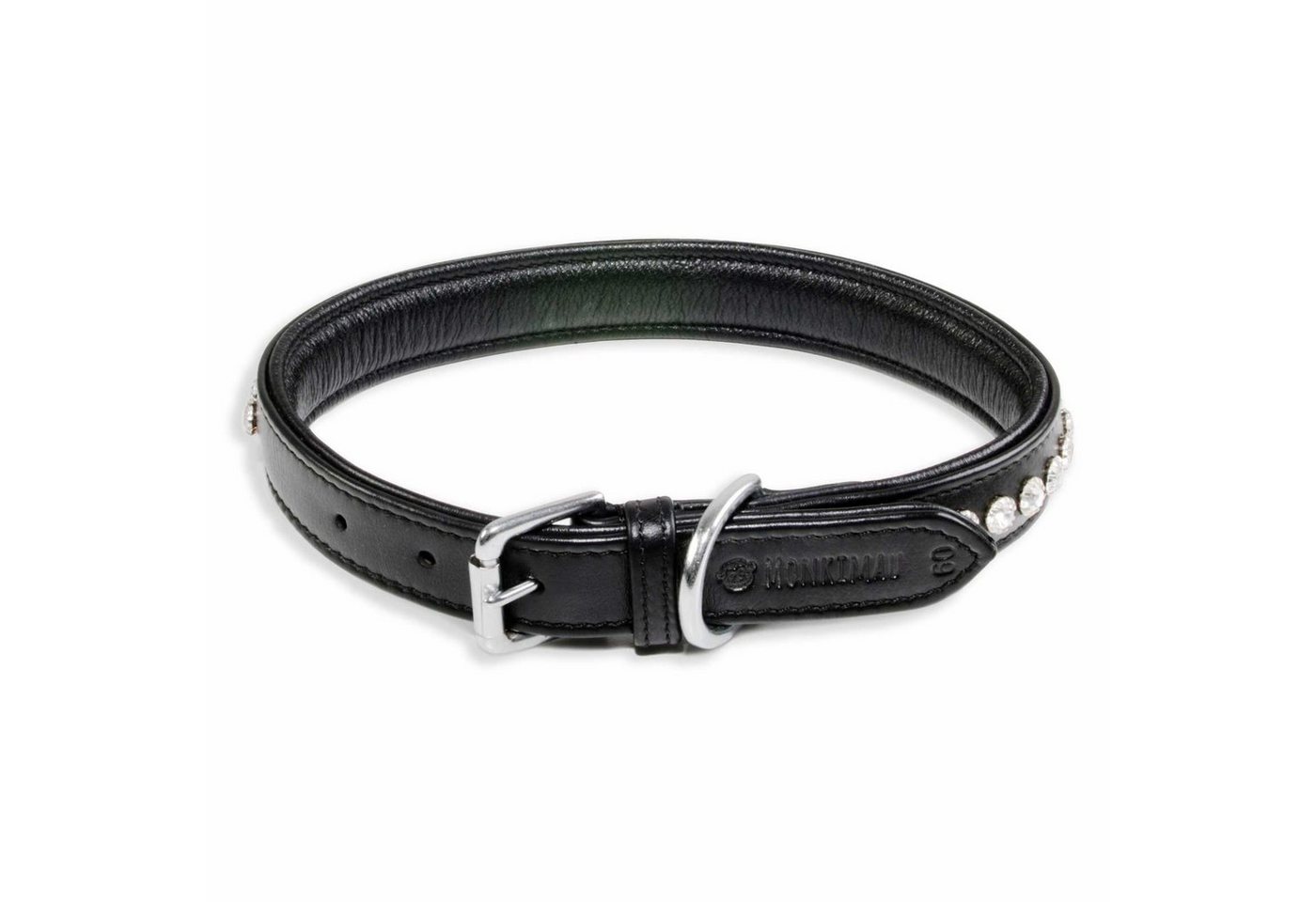 Thumbnail - Monkimau Hunde-Halsband Hundehalsband Leder Halsband Hund schwarz gepolstert mit Kristallen, Leder