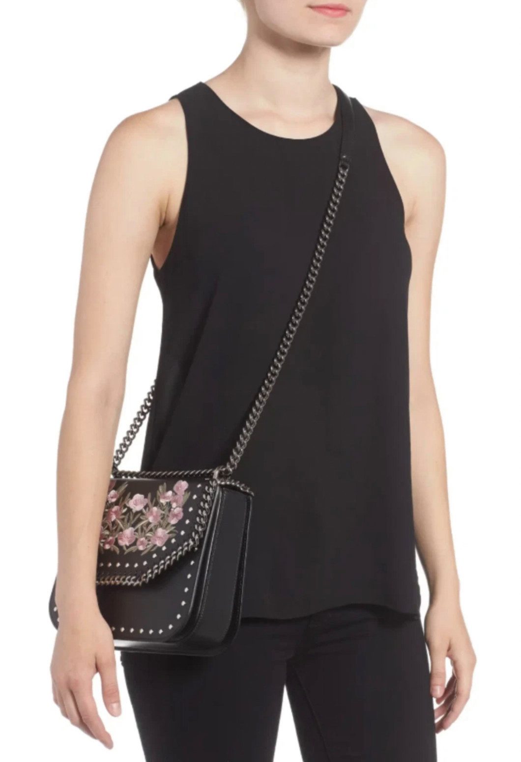 Stella McCartney Schultertasche Falabella Box Star Crossbody Tasche Handtasche mit Stickerei, Falabella-typische diamantgeschliffene Ketten-Details