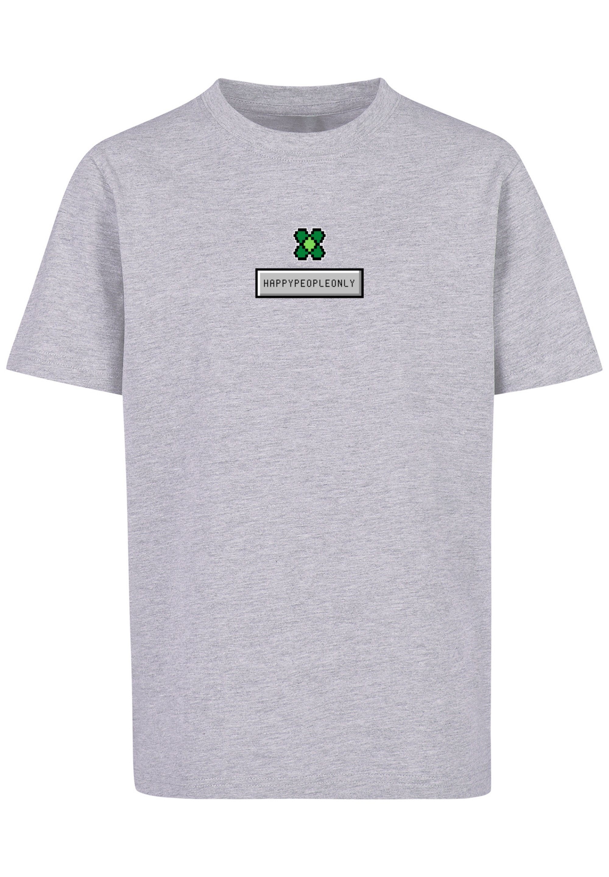F4NT4STIC T-Shirt Silvester Happy New Kleeblatt Pixel Year heather Print grey