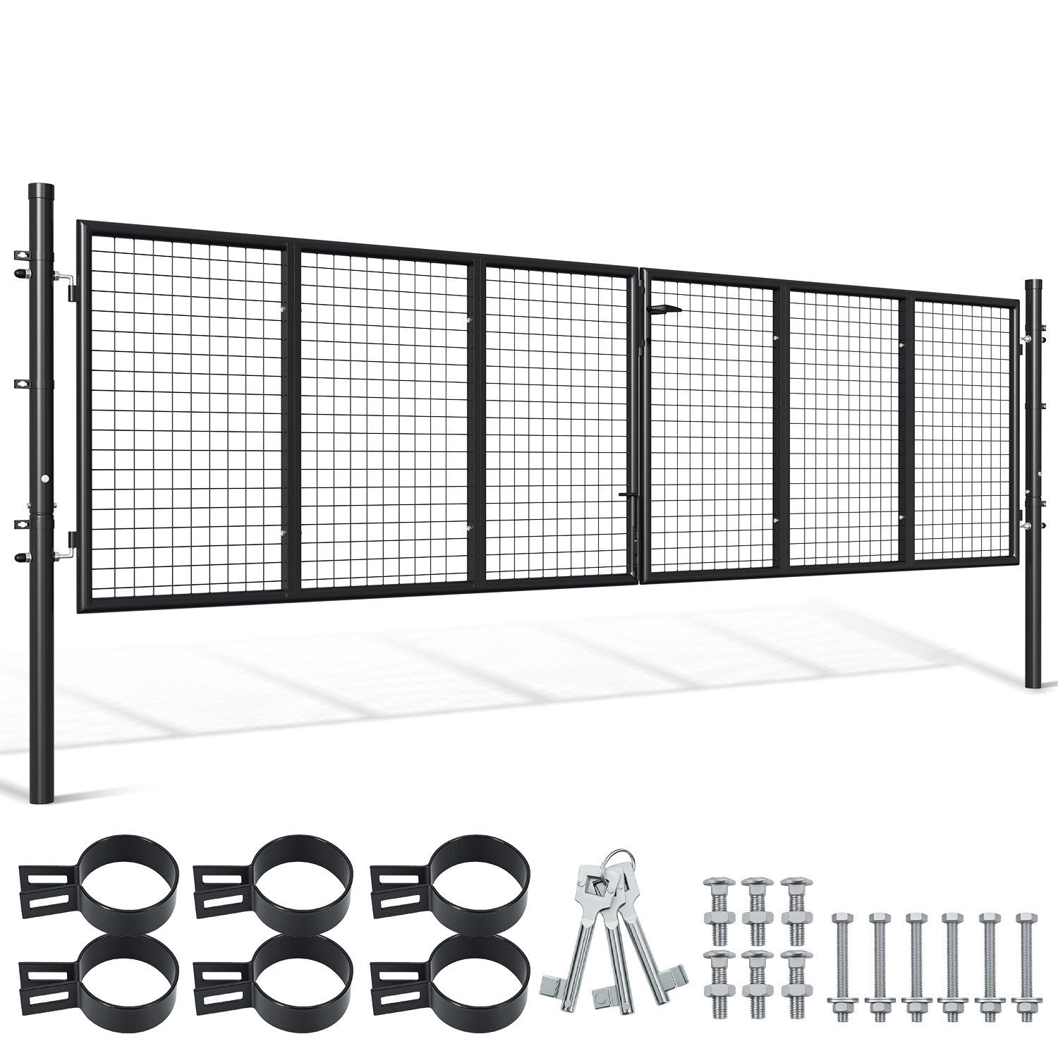 Clanmacy Gartentor 350x100cm Doppelflügelig Gartentor Gartentür Metall Zauntür Zauntor, mit Schloss, Türklinke und Schlüssel