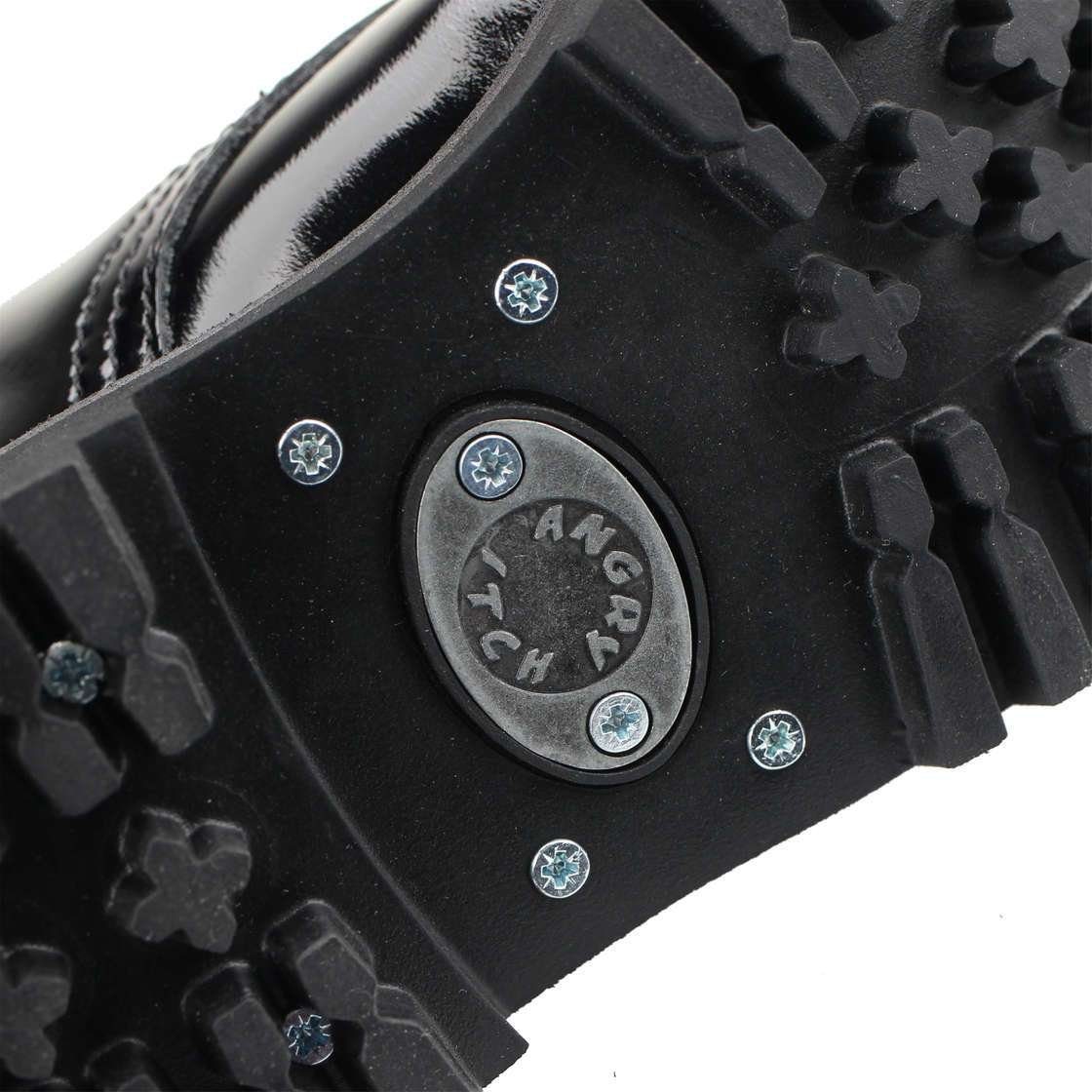 ANGRY ITCH Angry Itch 20-Loch Lackleder Stiefel Schwarz Größe 43 Schnürstiefel aus echtem Leder, mit Stahlkappe