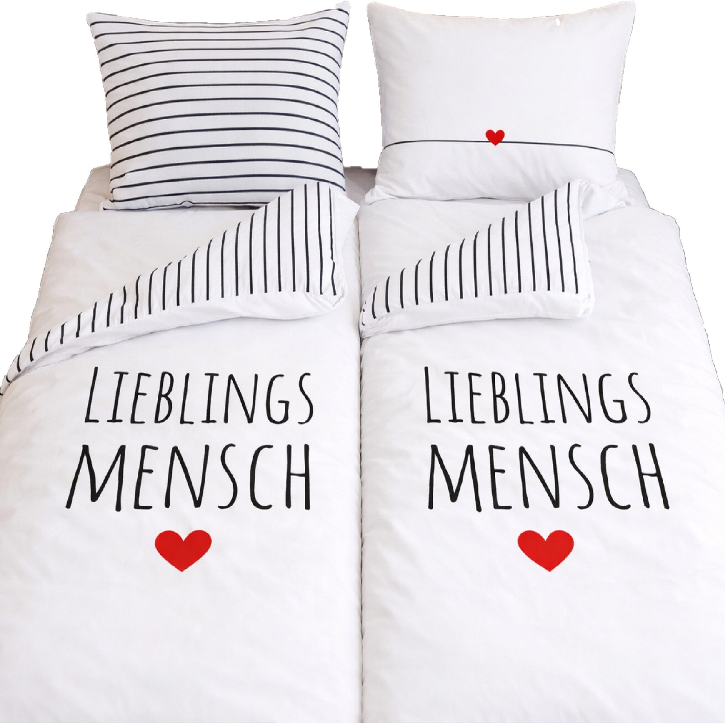 Partnerbettwäsche Bettwäsche Set 4-teilig 135x200 80x80 cm LIEBLINGSMENSCH