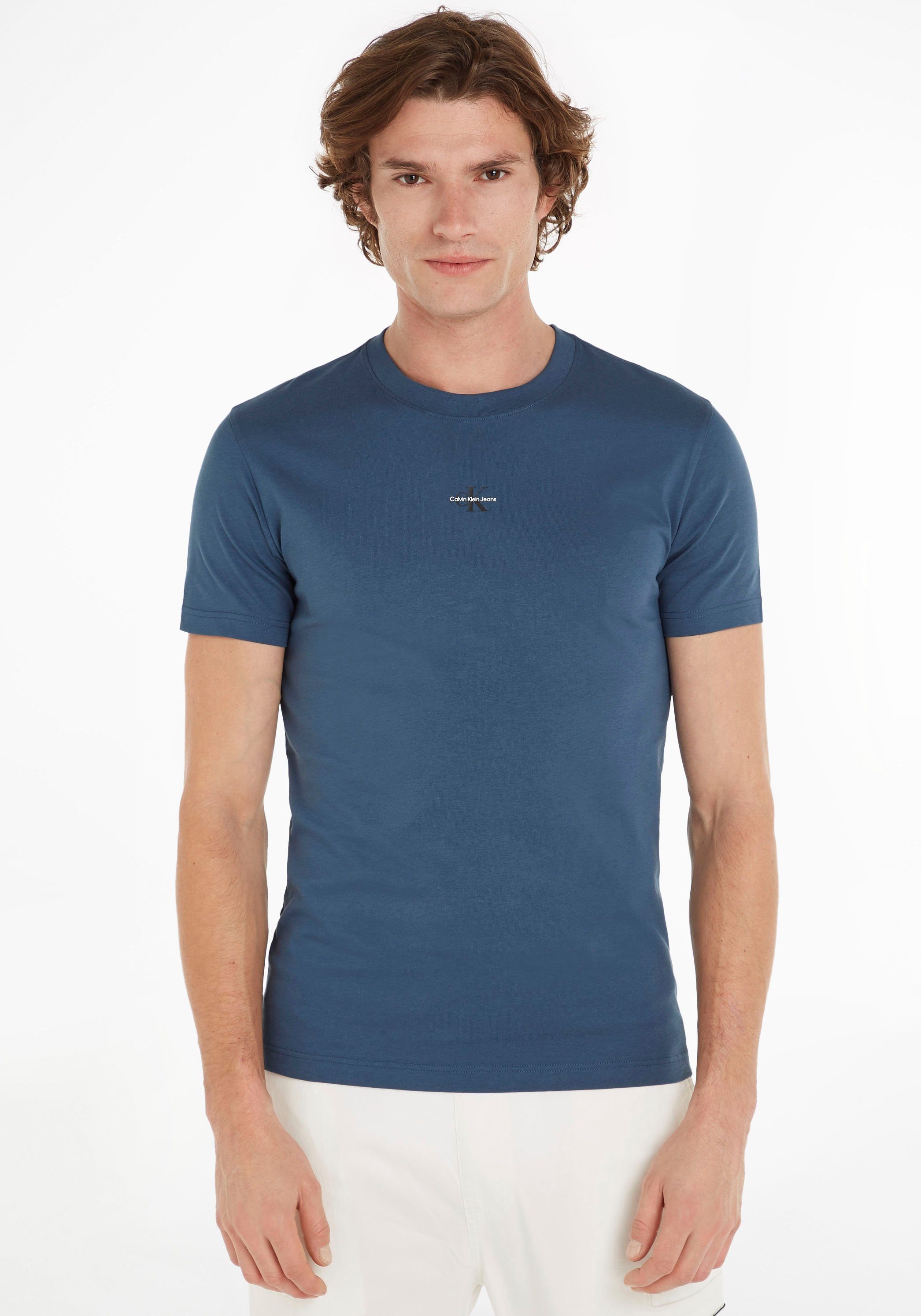 Klein TEE Jeans T-Shirt Sea MONOLOGO kleinem Calvin Logo-Druck MICRO Aegean mit