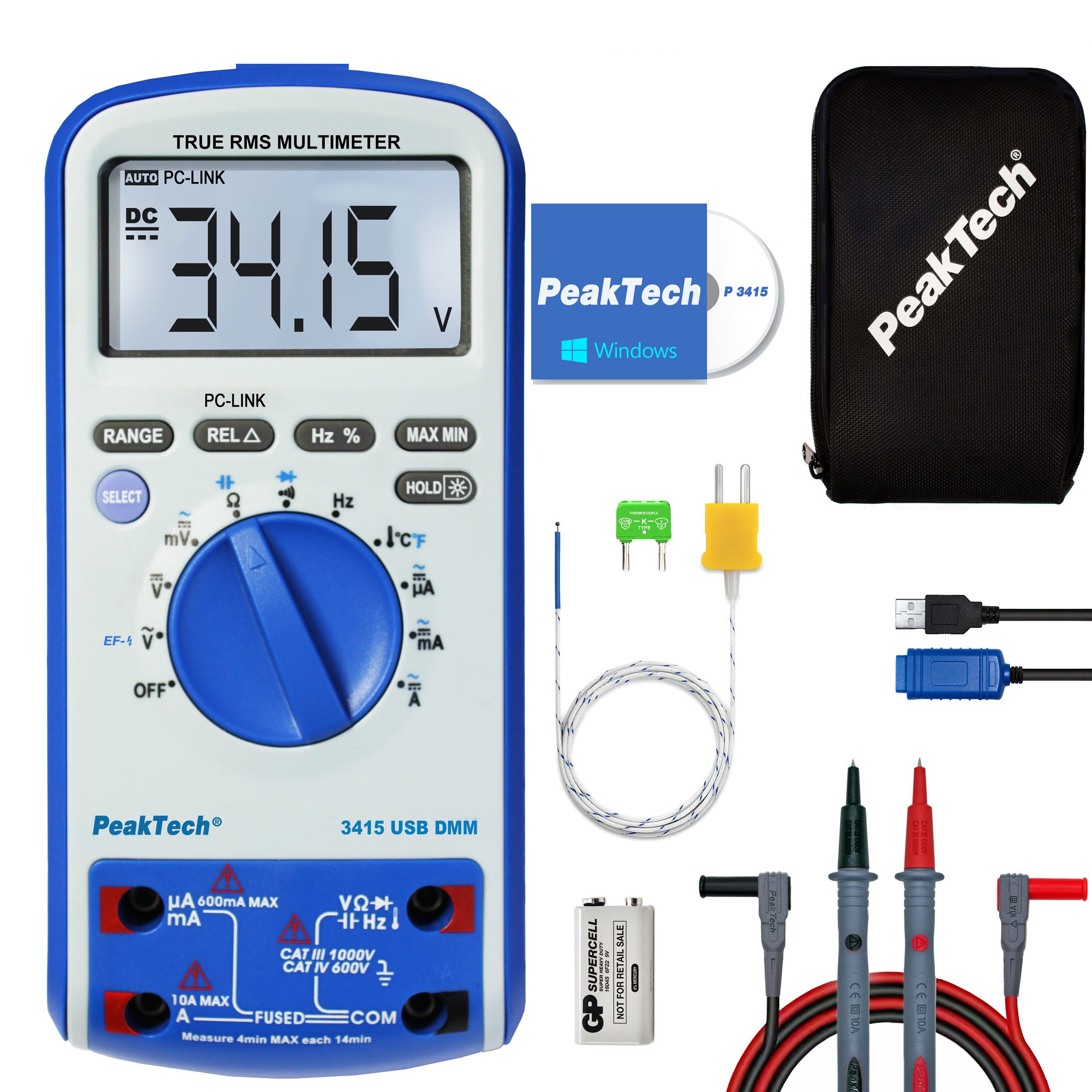PeakTech Multimeter CAT III 1000V 10A TRMS Digitalmultimeter 6000 Counts