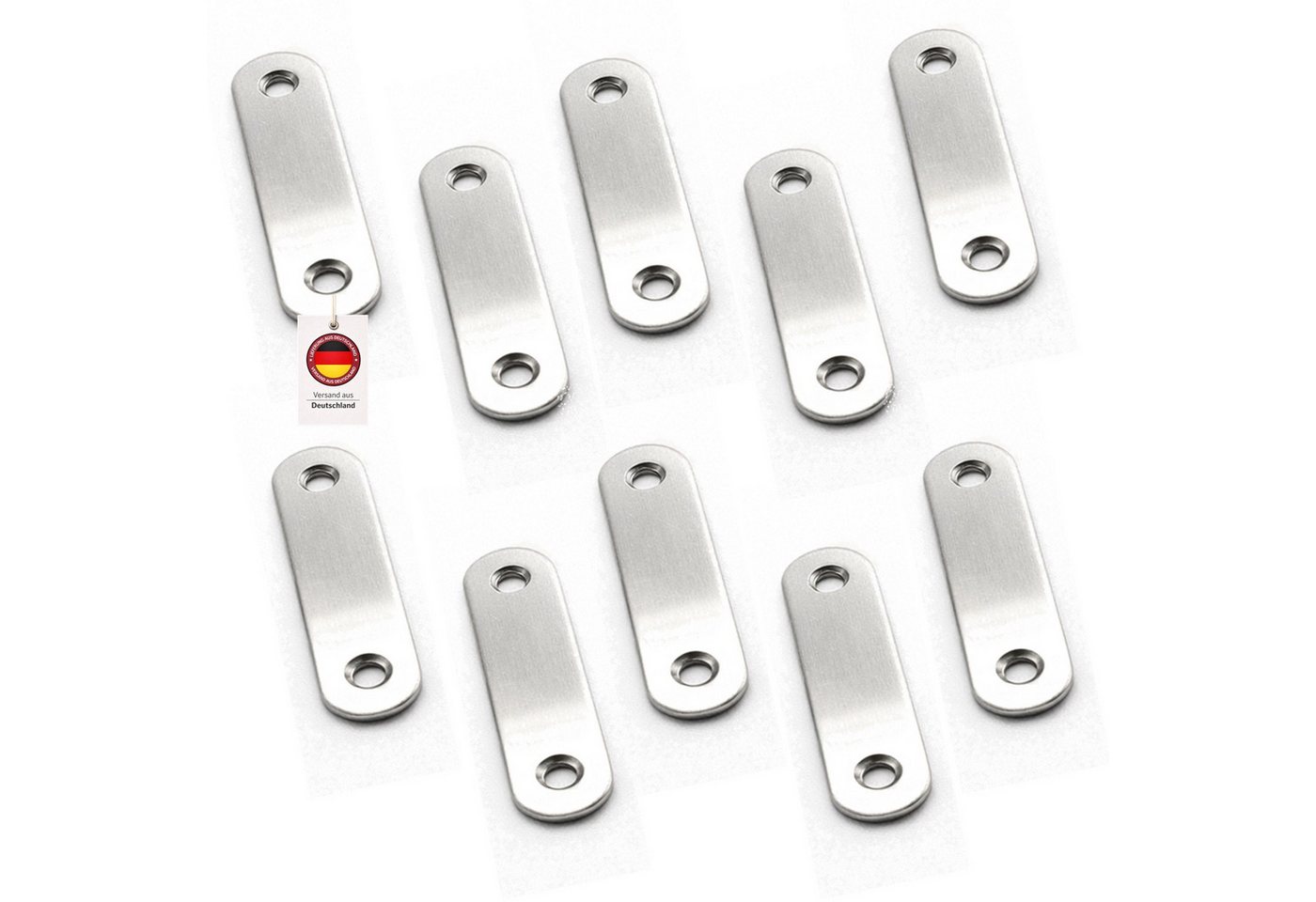 HOOZ Flachverbinder Holzverbinder Set aus Edelstahl Holzbau, Möbelbau 50 mm - 10 Stück, LxB: 50x15 mm, (Metallverbinder für Holz, 10-St., 2-Loch-Verbindungsblech), Stabile flache Verbindungsplatte rechteckig aus Edelstahl