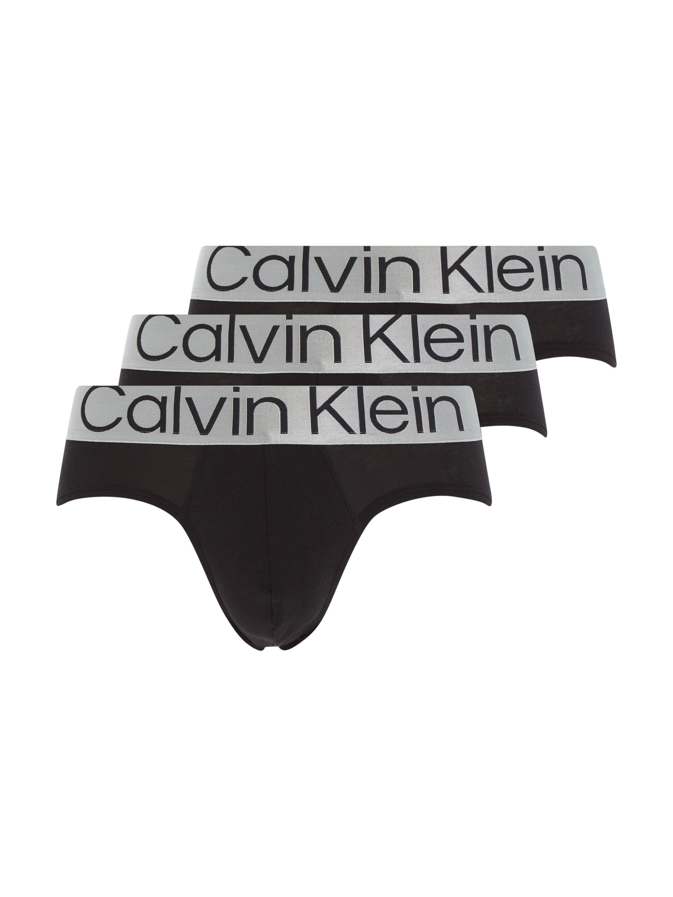 Logoschriftzug Slip schwarz mit 3-St., (Packung, Klein Underwear 3er-Pack) schwarz, schwarz, Calvin