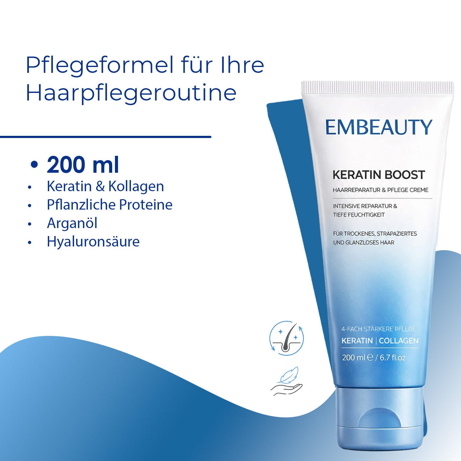 EMBEAUTY Haarcreme Keratin Boost Haarpflegecreme mit Keratin & Kollagen – 200 ml