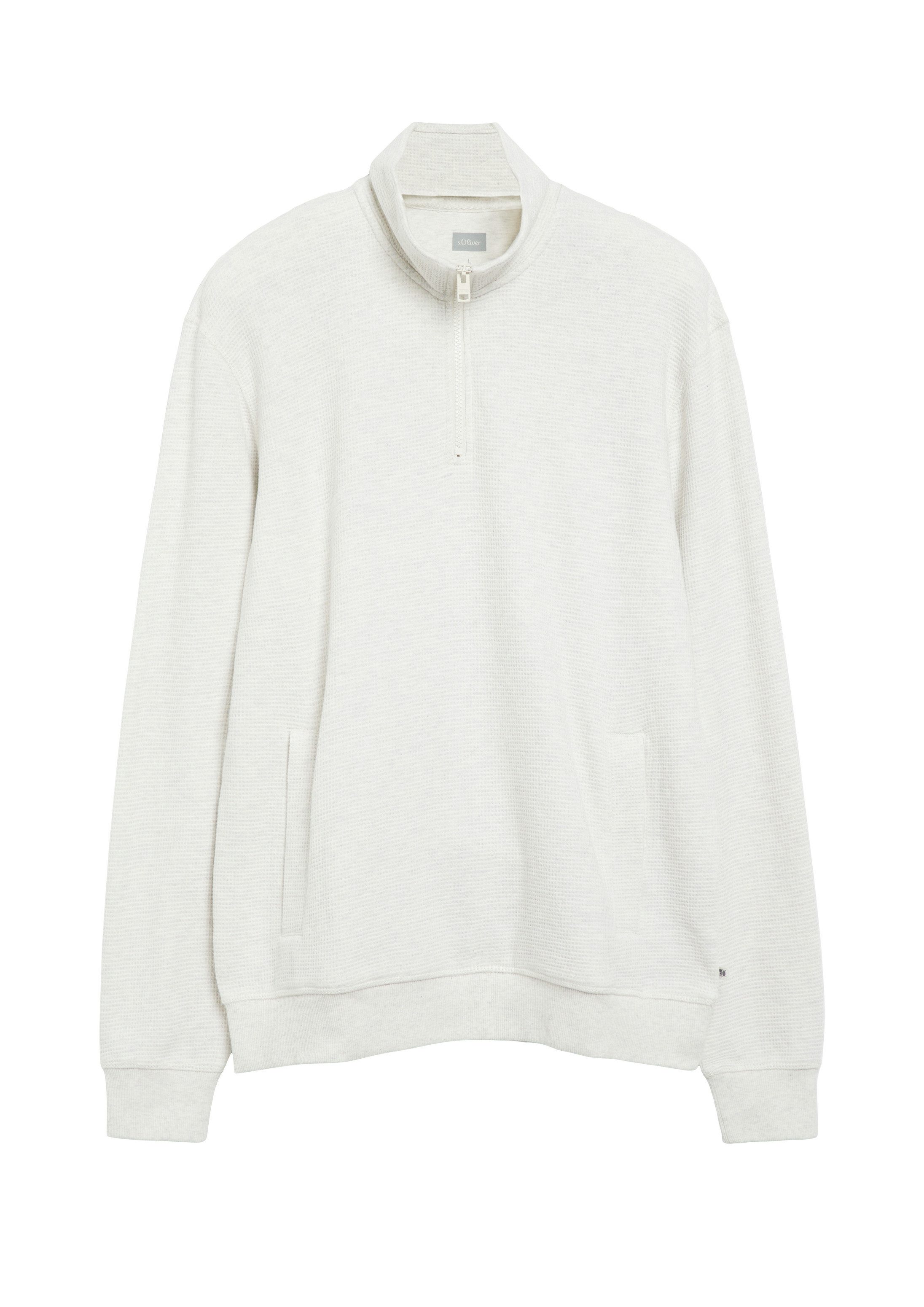 s.Oliver Sweatshirt Sweatshirt Troyer-Sweatshirt mit Waffelstruktur