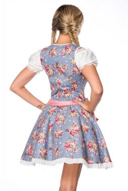 Dirndline Dirndl 3-tlg. Trachten Set: Premium Dirndl Bluse Schürze, blau mit Rosenprint