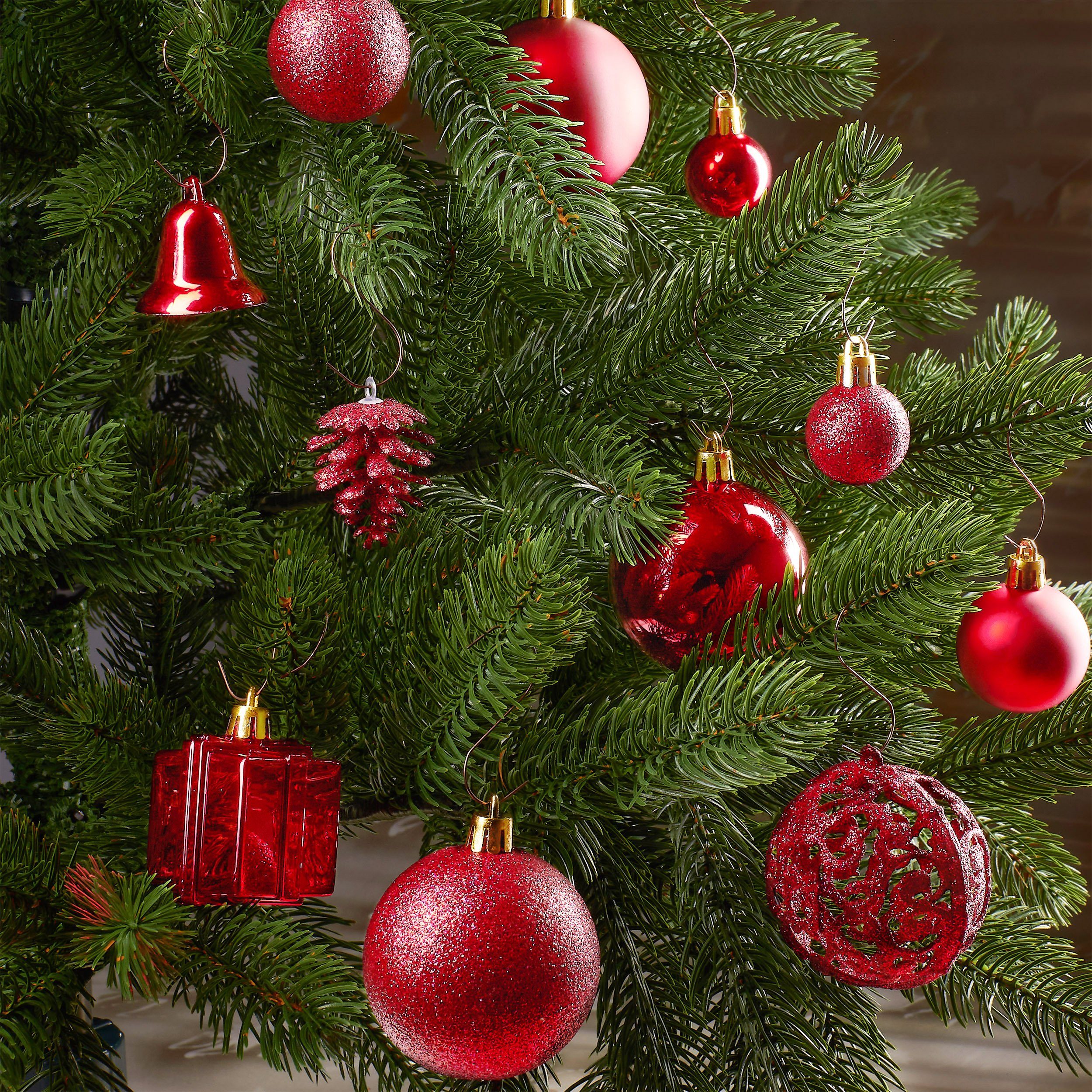 und 101-teiliges Baumspitze, aus mit Rot Weihnachtsbaumkugel Kunststoff, robust Weihnachtsdekoration Weihnachtskugel-Set Christbaumschmuck BRUBAKER edel