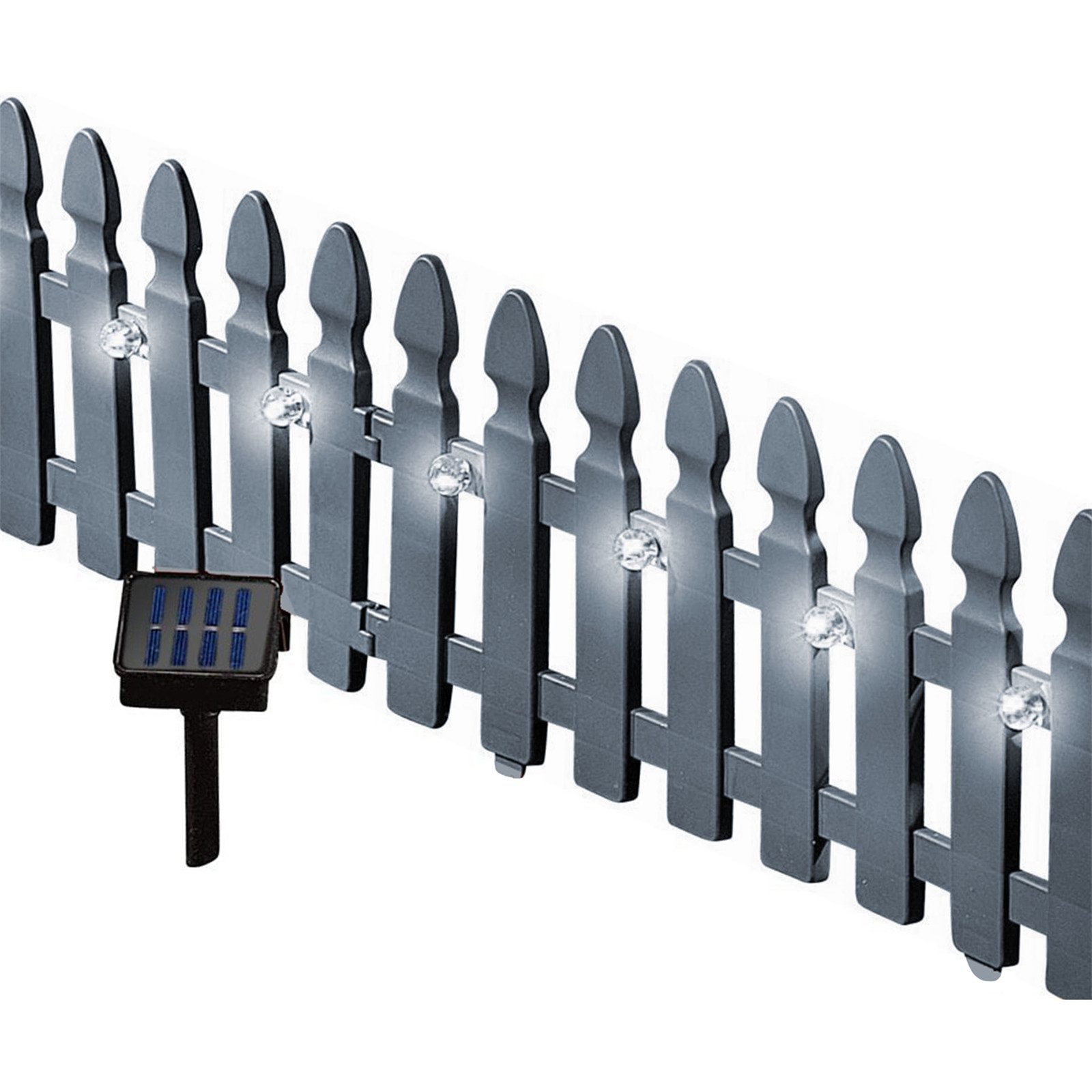 HTI-Living Zierzaun Zierzaun Nessa Solar Palisade 4-teilig Grau, (Set, 4-St., 4 Zaunelemente inkl. Solarbeleuchtung), Beeteinfassung Kunststoff witterungsbeständig