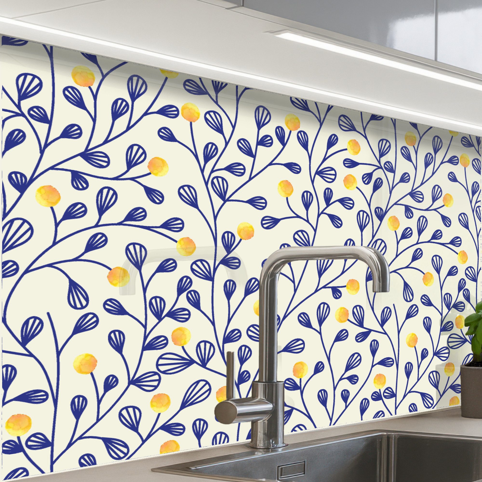 KitchenYeah Küchenrückwand Muster selbstklebend (keine Folie) Muster - Gelb - Minimalistisch, (1-tlg), Spritzschutz, Küche, Rückwand, Küchenwand, Küchenfront, 30x20 cm