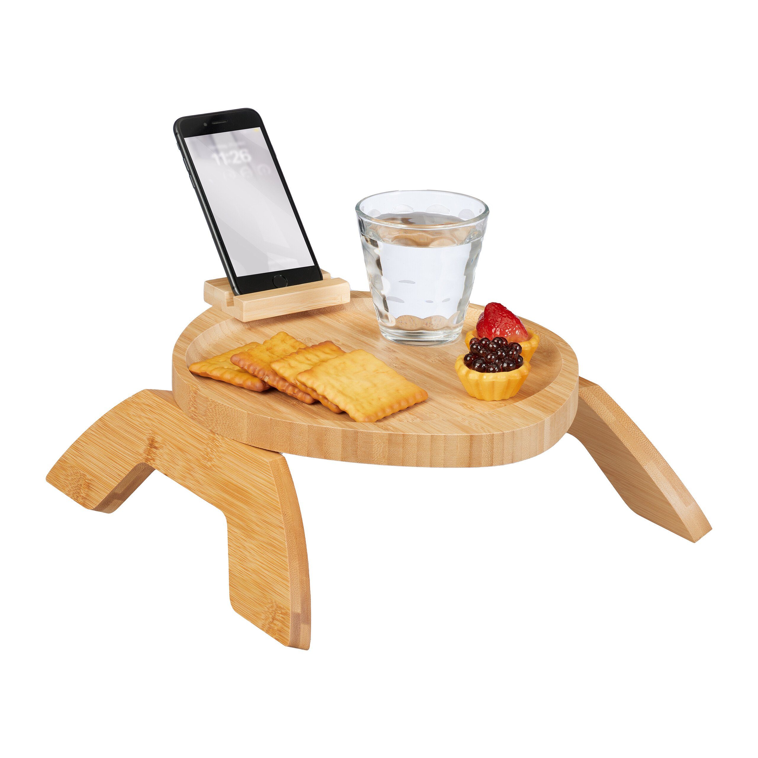 relaxdays Tablett Sofatablett fr Armlehne, Bambus, Serviertablett,  Kchentablett