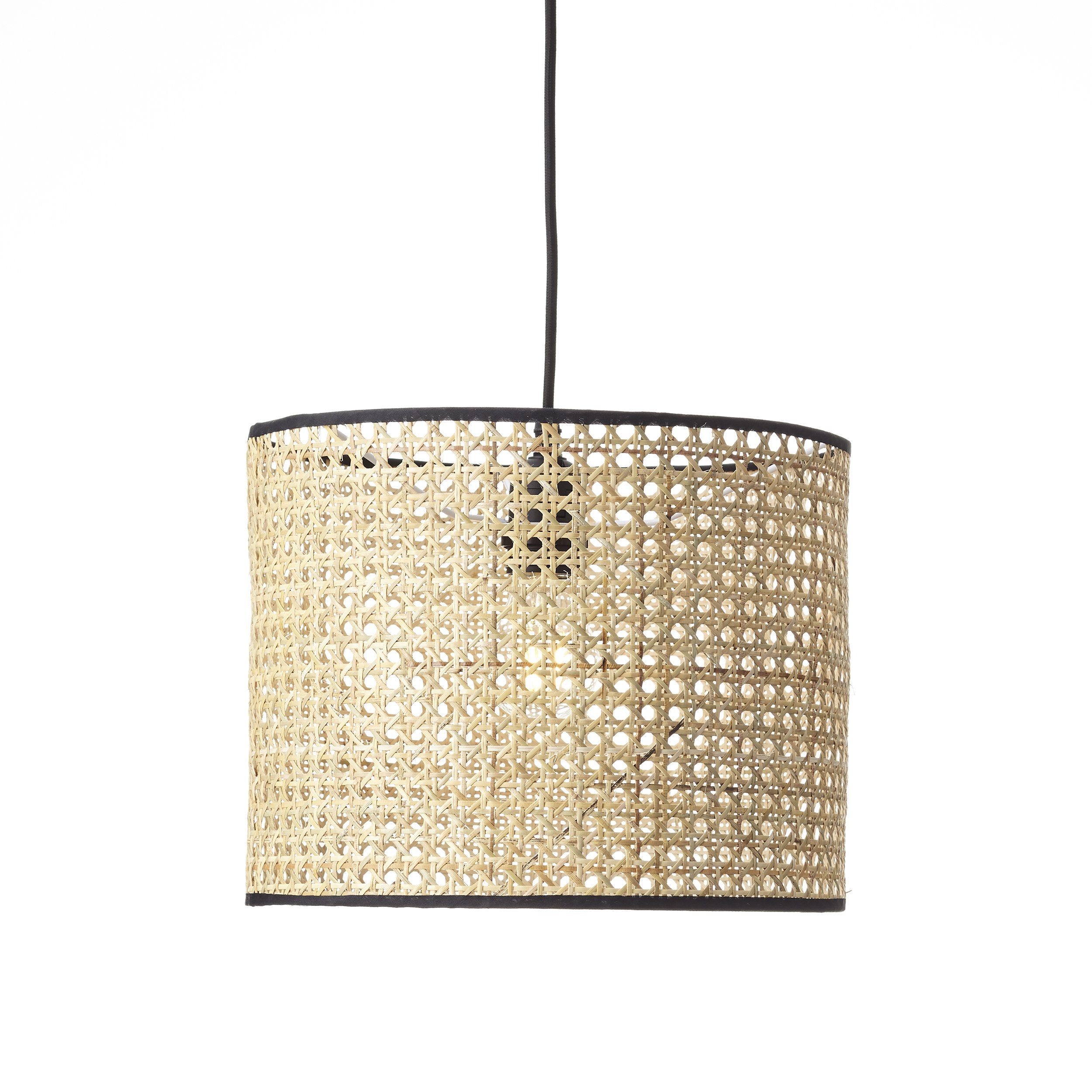 Brilliant Pendelleuchte WILEY, ohne Leuchtmittel, 174 cm Höhe, Ø 30 cm, E27, kürzbar, Rattan/Metall, holz hell/schwarz