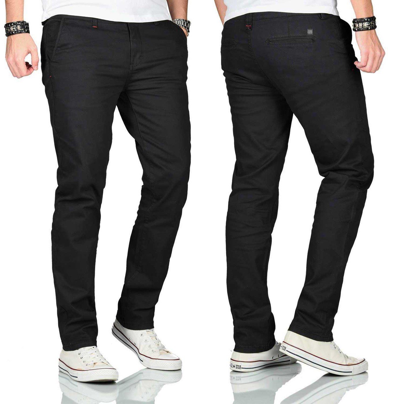 Maurelio Modriano Straight-Jeans Maurelio Modriano Herren Designer Chino Hose Schwarz MM-002 mit Stretchanteil