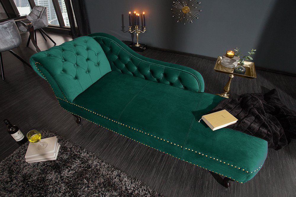 riess-ambiente Recamiere CHESTERFIELD 170cm smaragdgrün, 1 Teile, Wohnzimmer · Samt · Schlafzimmer · Barock Design