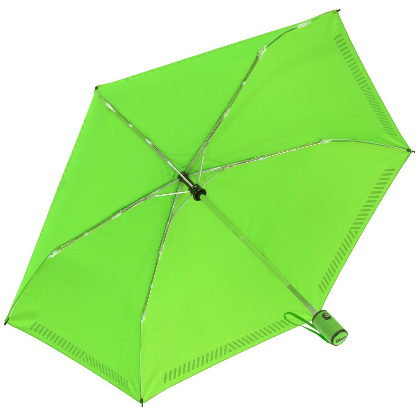 iX-brella Taschenregenschirm Kinderschirm mit Auf-Zu-Automatik, Sicherheit - neon durch grün Reflex-Streifen reflektierend