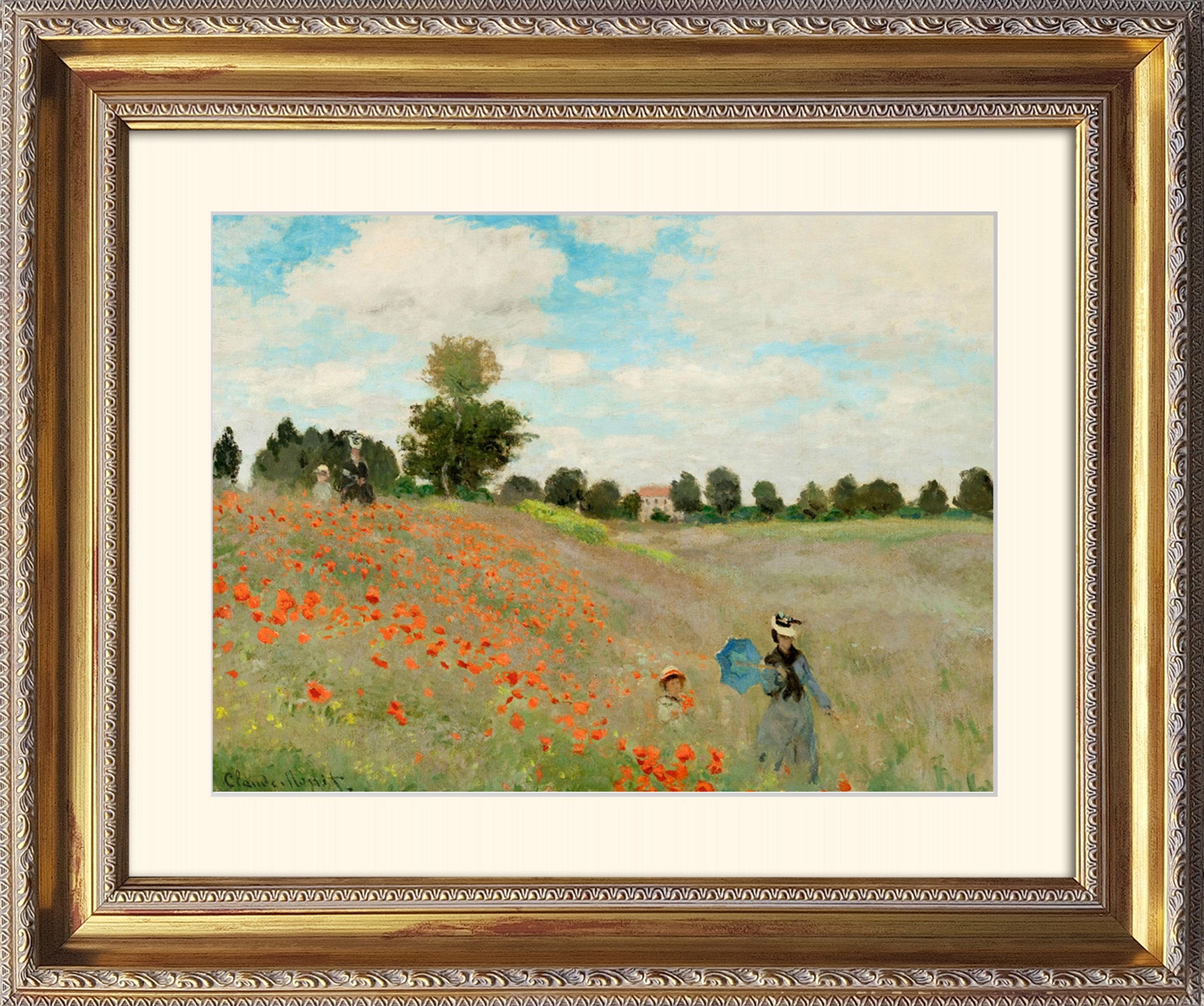 artissimo Bild mit Rahmen Monet Bild mit Barock-Rahmen / Плакат gerahmt 63x53cm / Wandbild, Claude Monet: Coquelicots / Mohnfeld