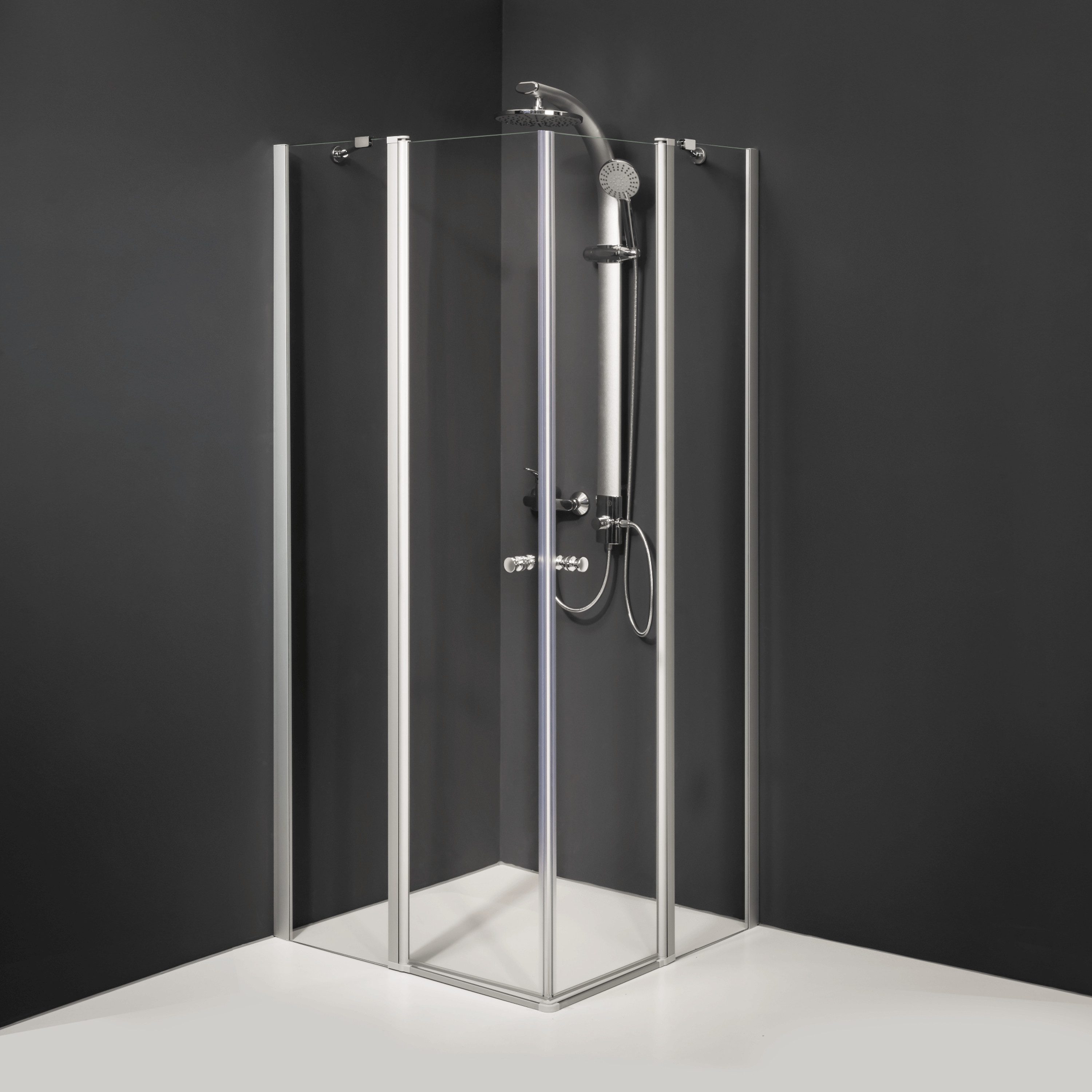 Dusbad Eckdusche Duschabtrennung Dusbad Vital 5 Eckeinstieg Pendeltür an FT 4 teilig, BxT: 100x100 cm, ESG-Glas