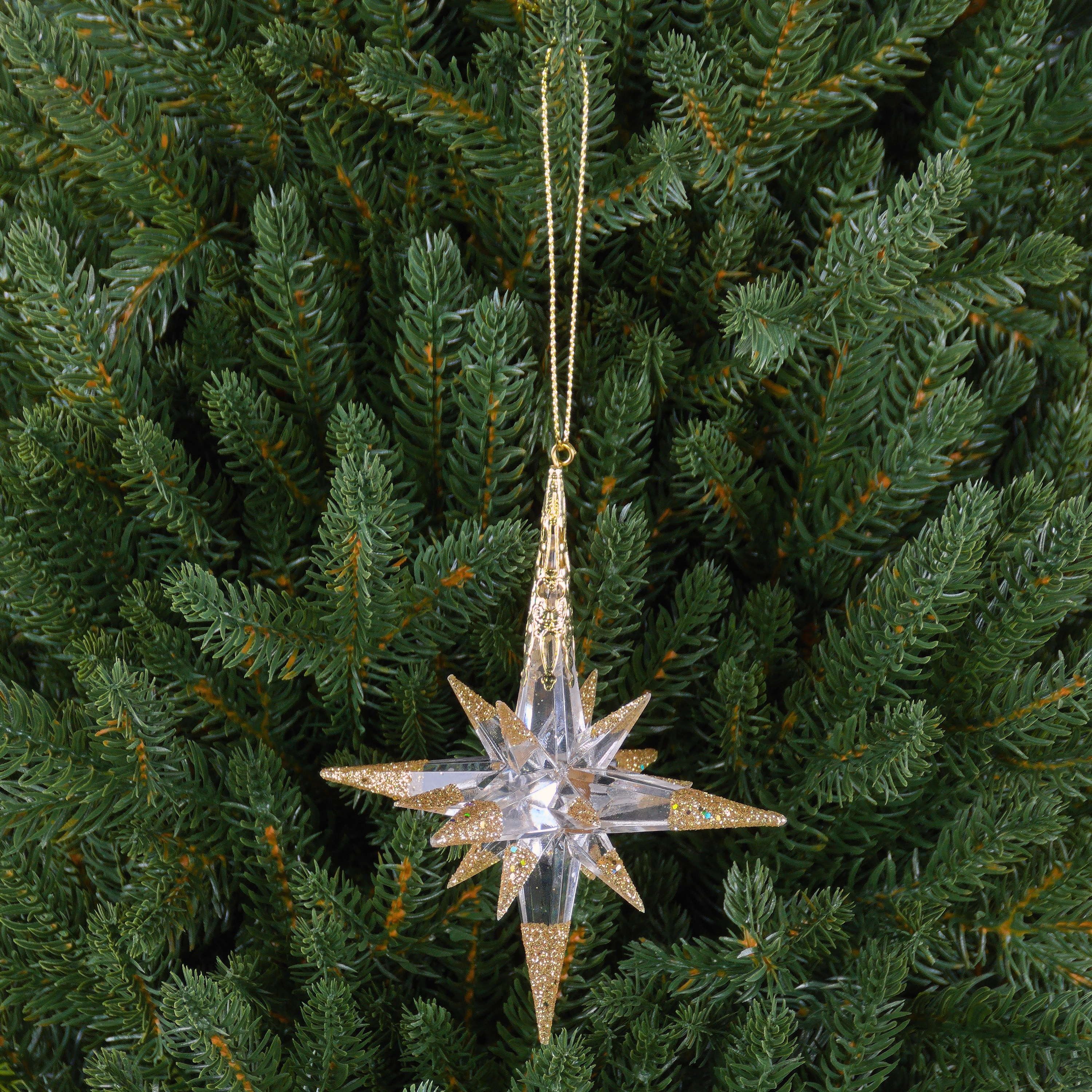 INNA-Glas Christbaumschmuck Deko Stern Hänger MABOU, Glitzer, Gold, 10cm, Ø10cm