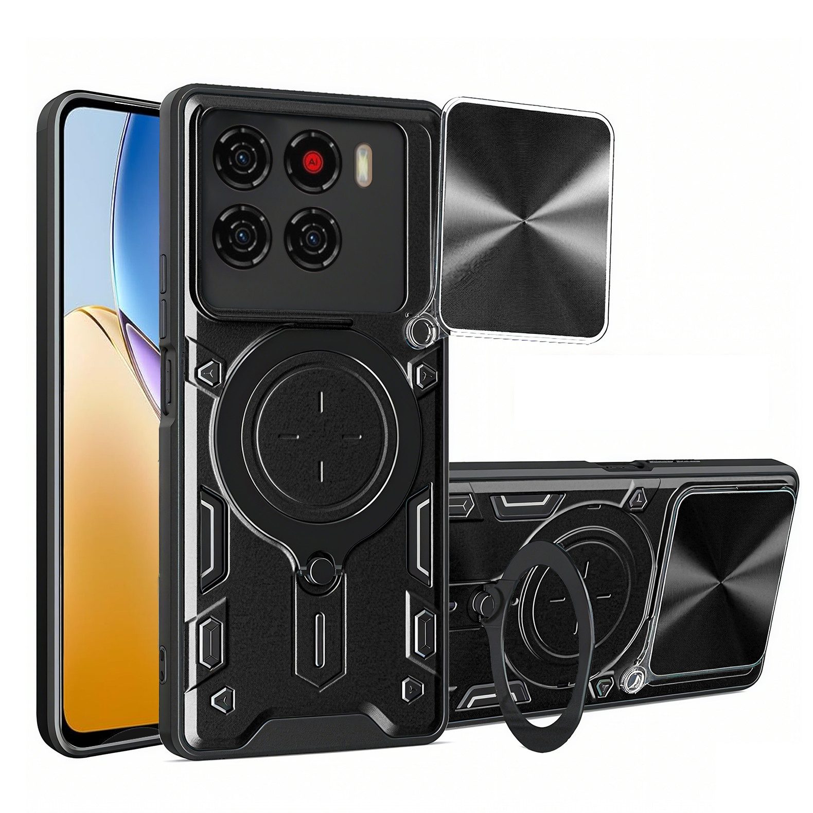 betterfon Handyhülle für ZTE Blade Hülle mit Slide Kameraschutz Ringhalter, Stoßfestes Hybrid-Case mit Standfunktion und sicherem Halt