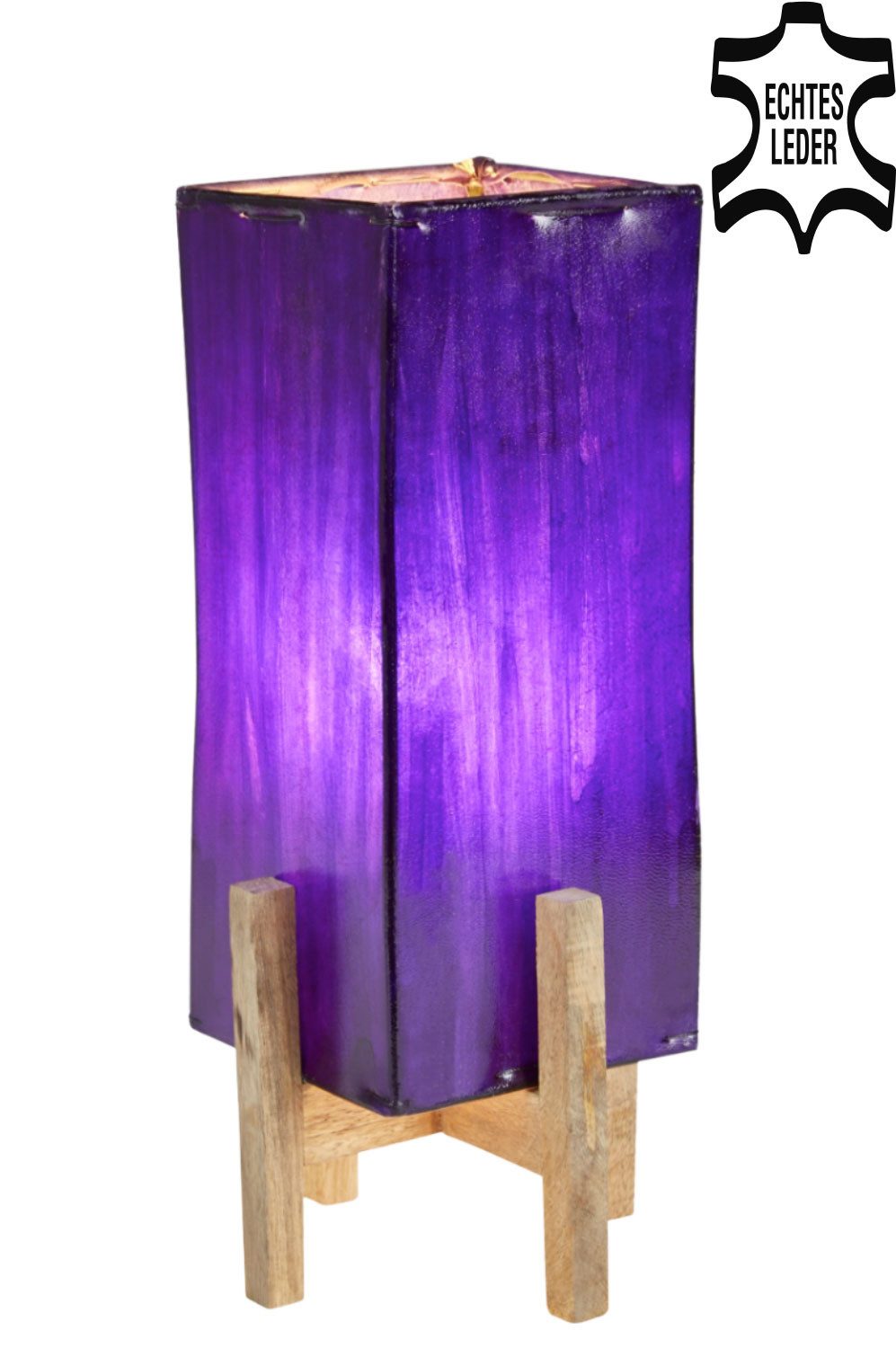 Stehlampe Ledertischlampe Janka Lila mit braunem Gestell