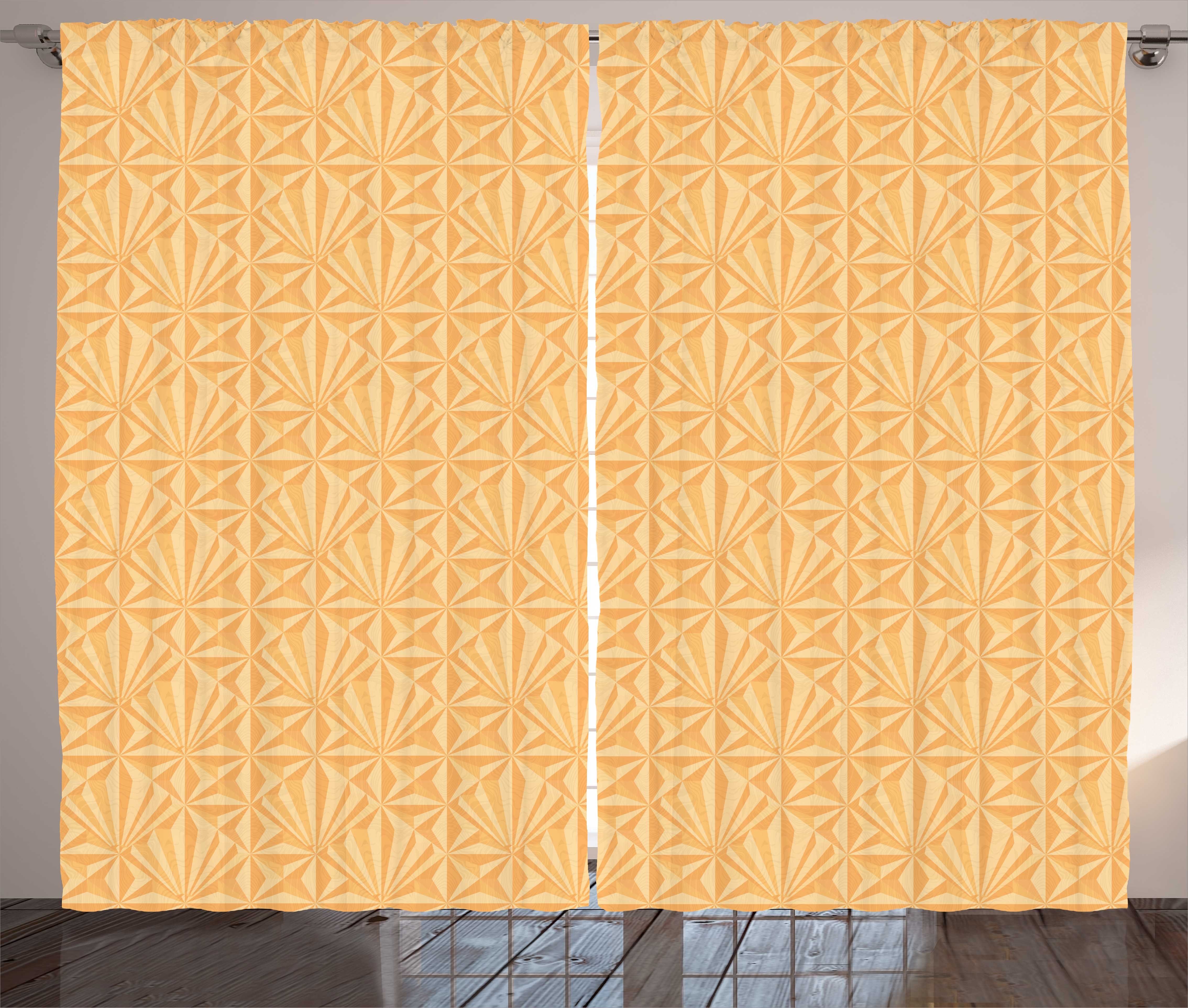 Abakuhaus, Vorhang und Schlaufen Abstrakte Gardine Kräuselband Haken, Schlafzimmer Orange Retro-Kunst mit
