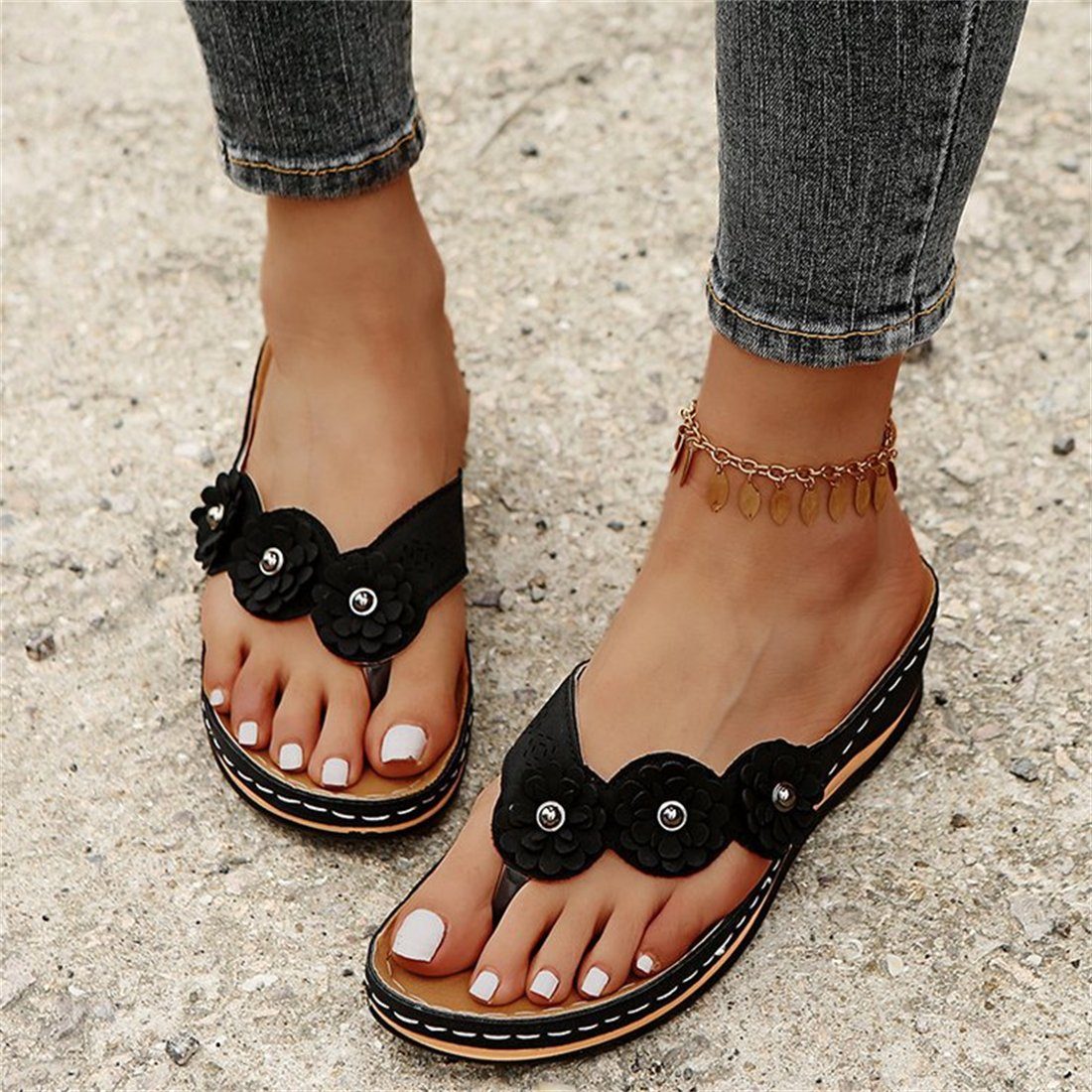 Sandale sandalen YOOdy~ Sommerliche Sandale Schwarz Sandalette,Sommer Damen-Flip-Flops-