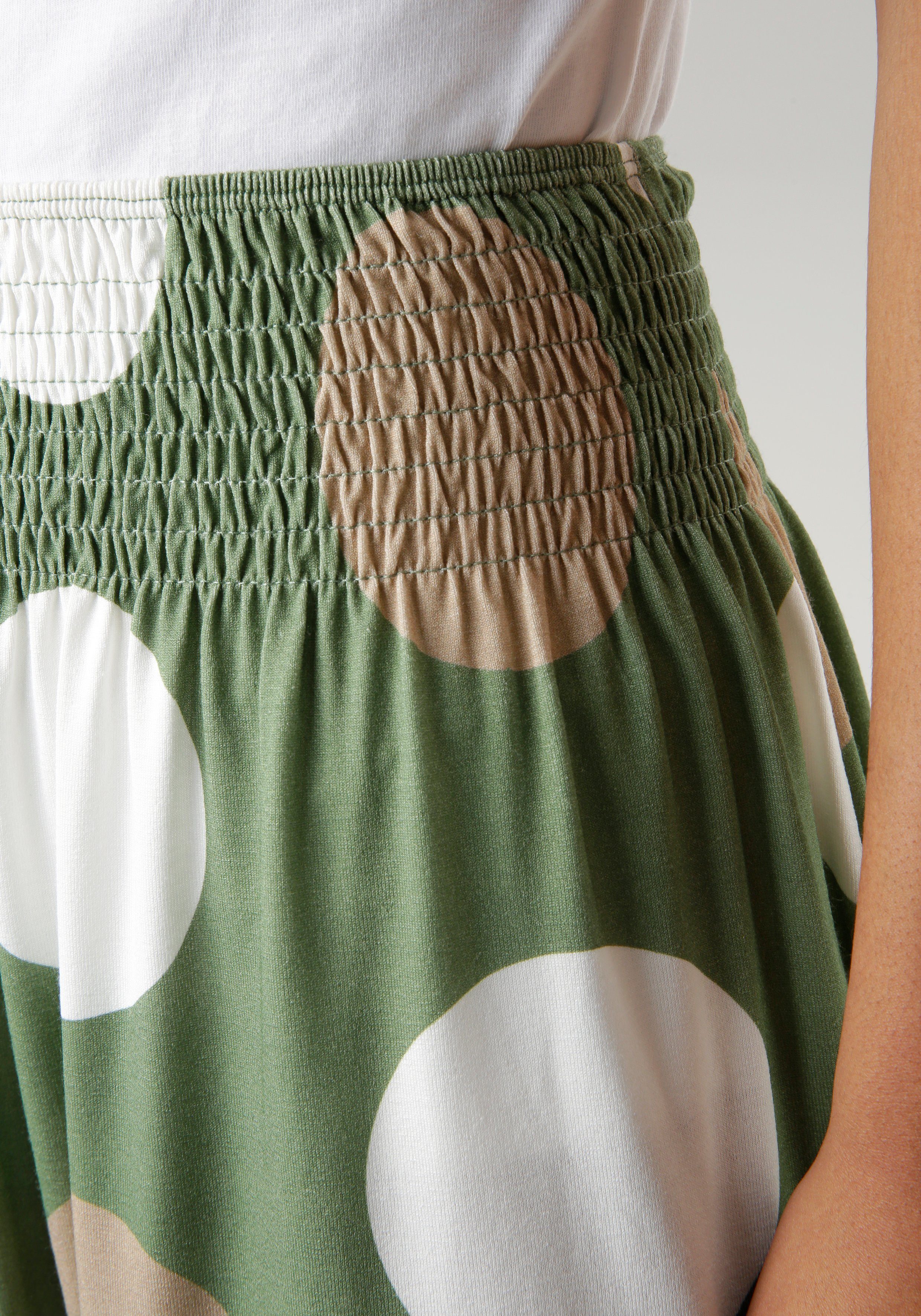 Aniston SELECTED Sommerrock mit gesmoktem Bund und Punkte-Druck