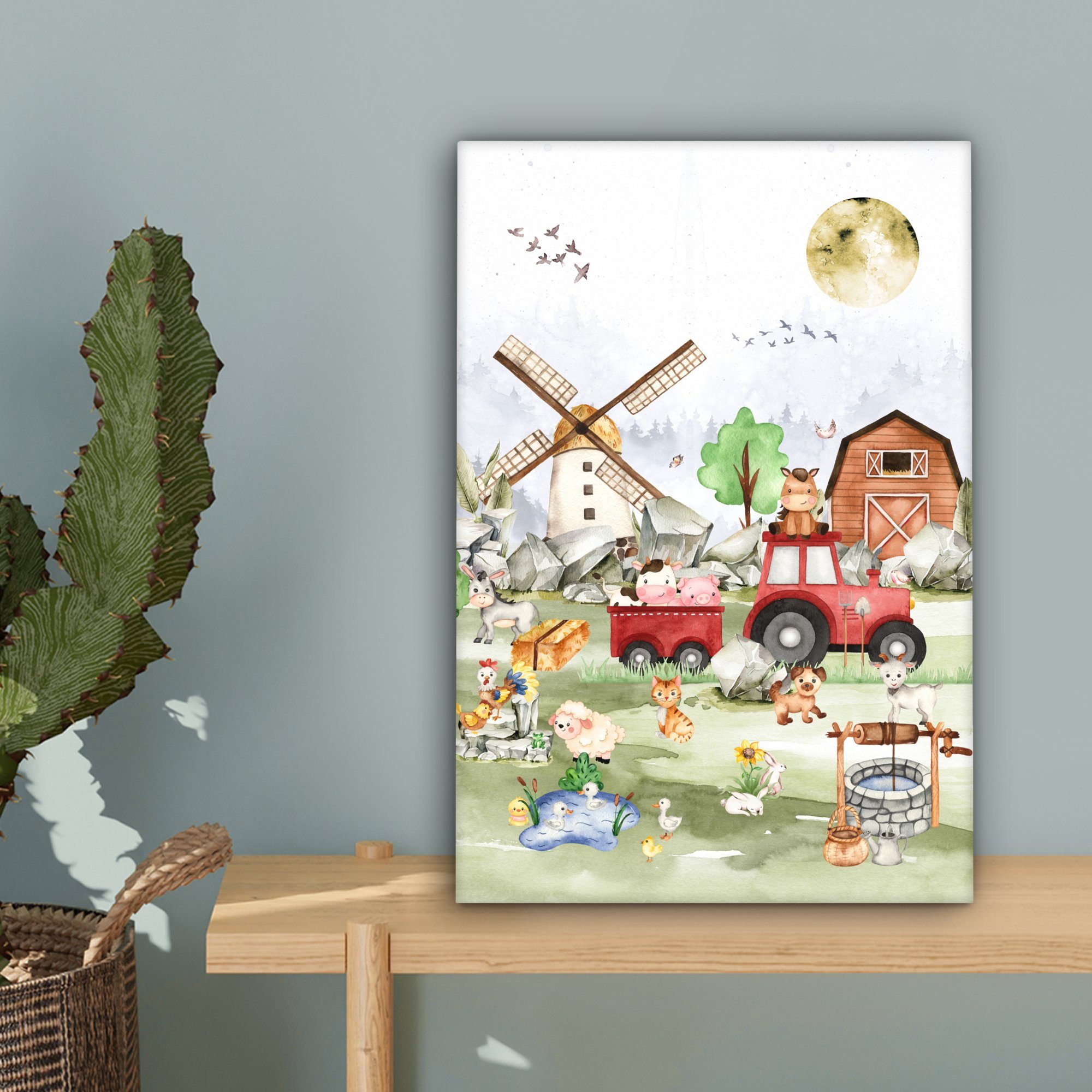 OneMillionCanvasses® Leinwandbild Bauernhof - Traktor - Kinder - Tiere, Fotodruck (1 St), Wandbild, Deko Schlafzimmer Wohnzimmer Flur 20x20 cm – Bild 5 von 5