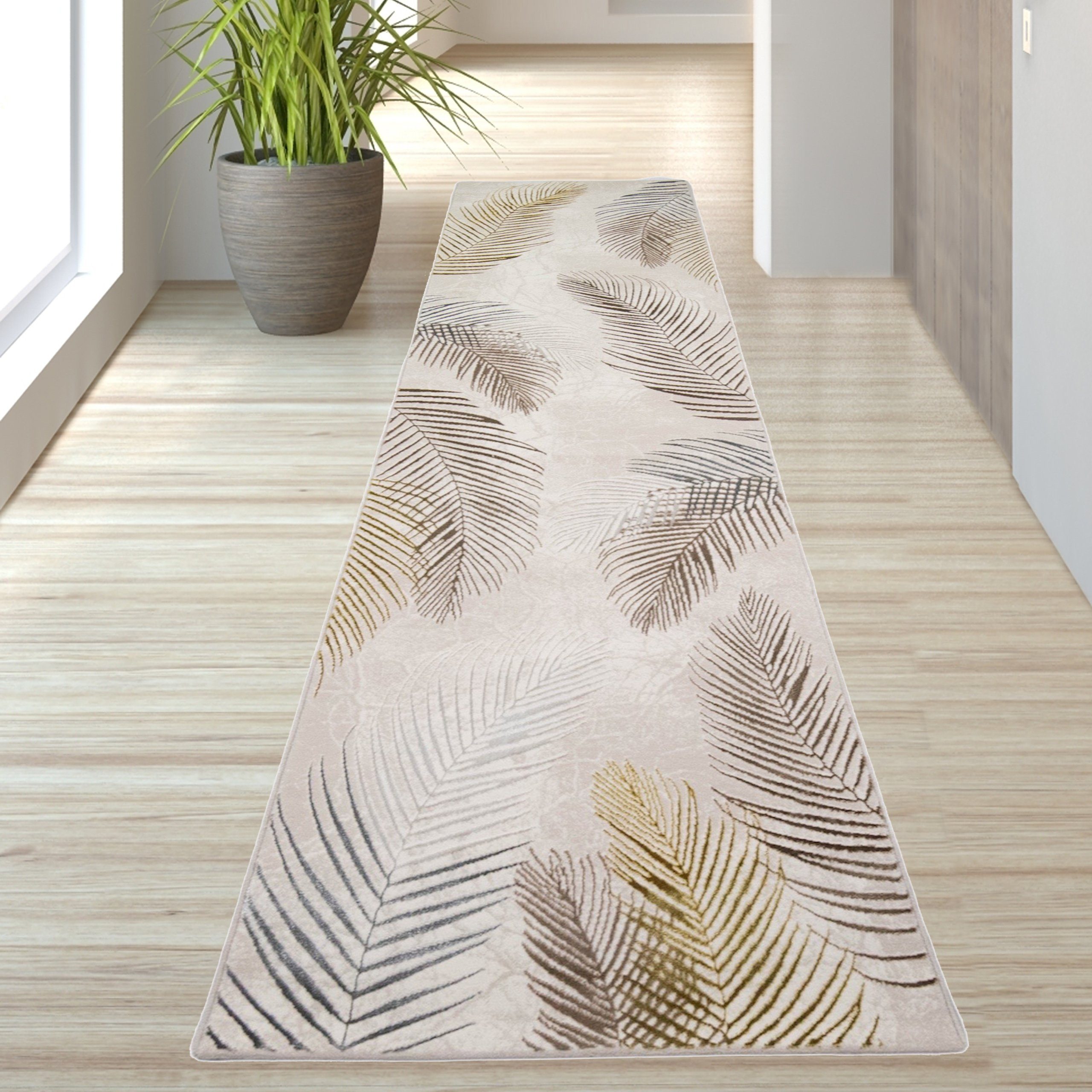 TeppichHome24 Teppich Designer Teppich Palmzweige creme grau gold, rechteckig