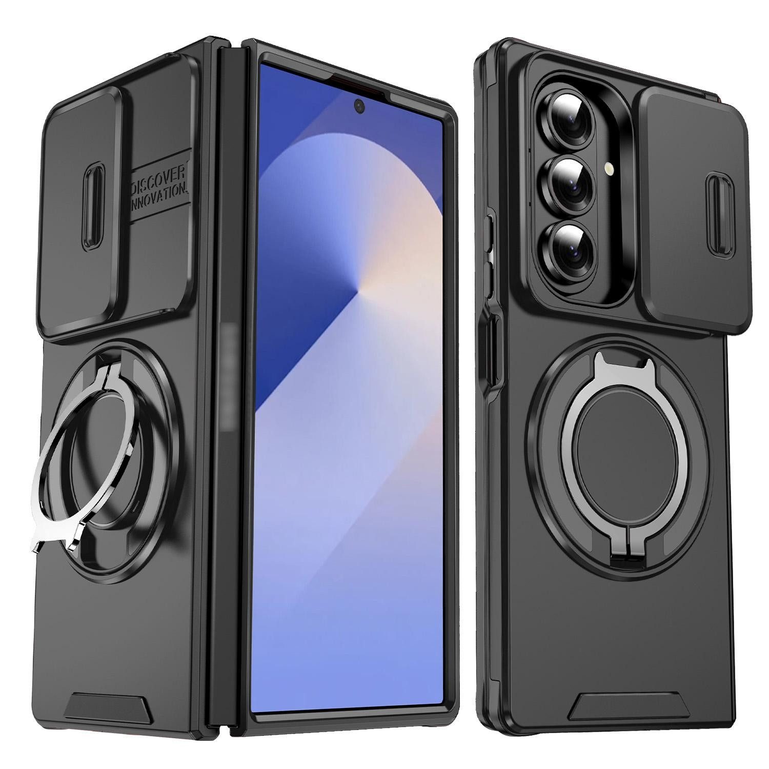Wigento Handyhülle Für Samsung Galaxy Z Fold7 5G Sliding Kamera TPU PC Magnet Ring Hülle, Schiebekameraabdeckung, Magnetischer Halter