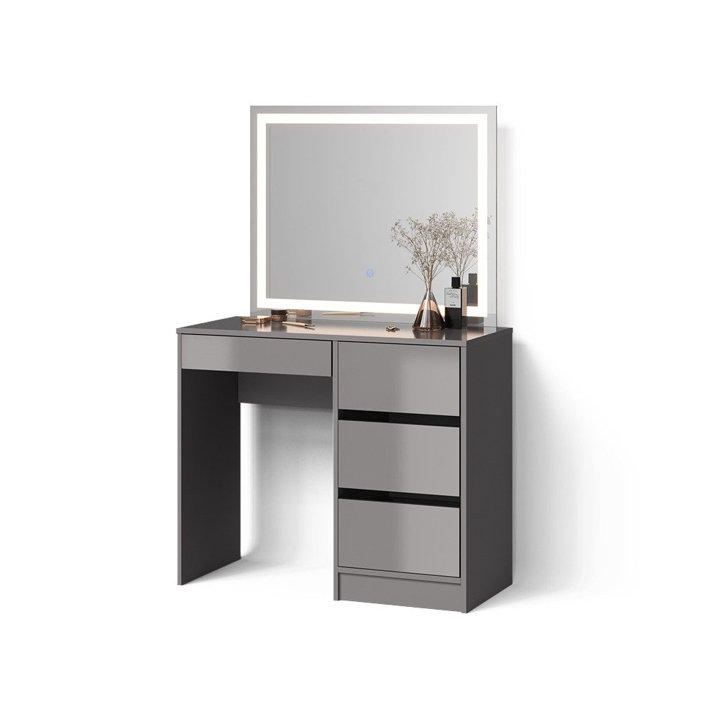 Livinity® Schminktisch Imola, Grau/Grau, mit LED-Spiegel günstig online kaufen