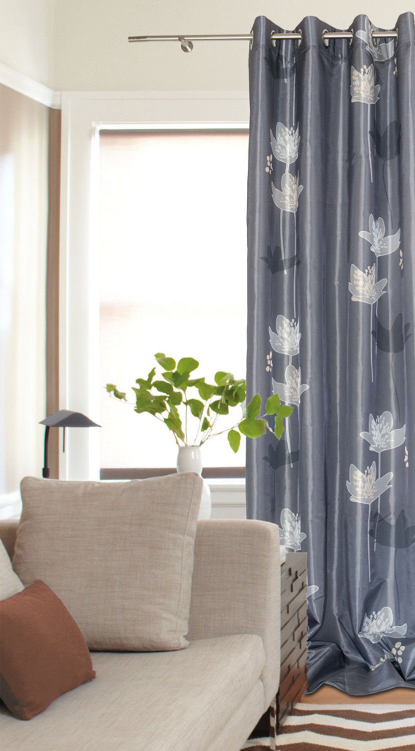EXKLUSIV HEIMTEXTIL Vorhang Oesenschal Ösenvorhang 140x235 cm Deko Gardine Blüten floral Louise (1 St), Ösen, halbtransparent, mit Blumendesign