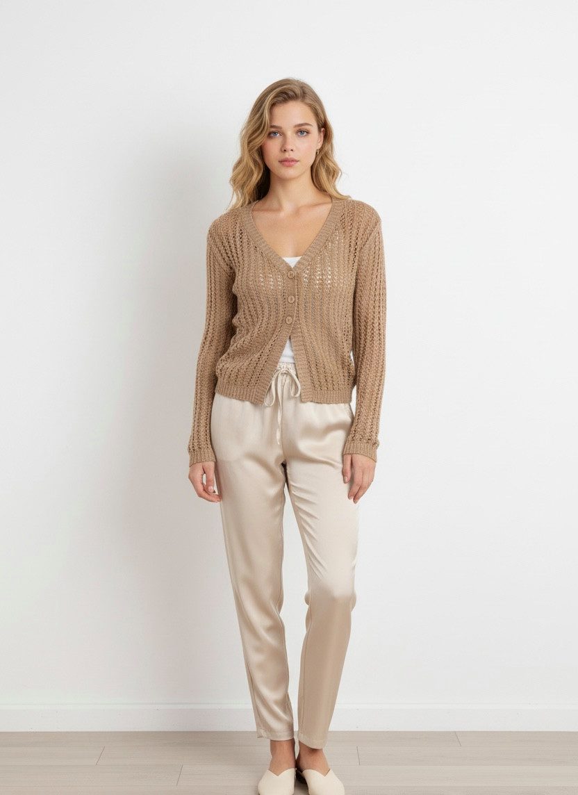 Zuckerwatte Ajourstrickjacke kurze modische Form aus 100% Baumwolle